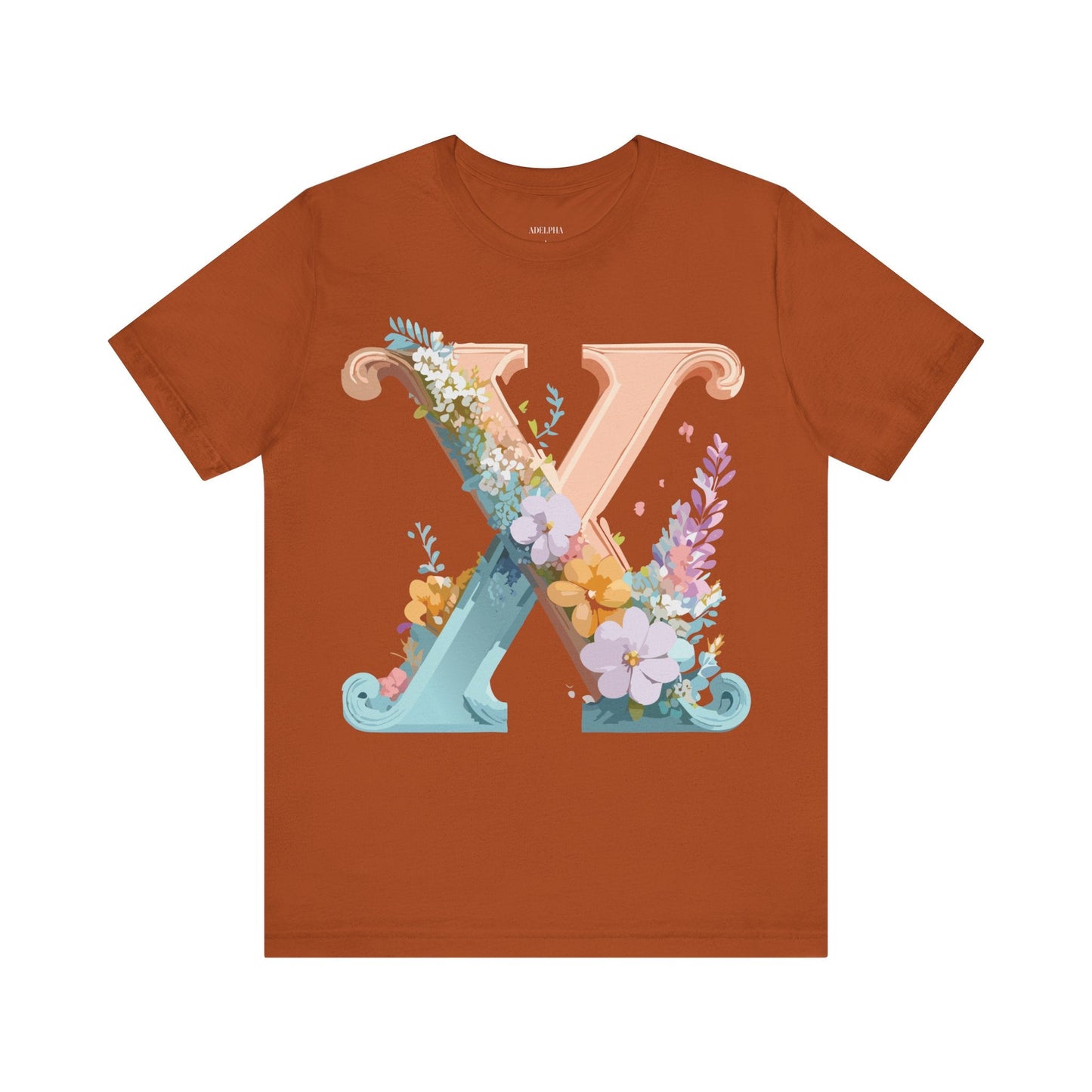 Letter X Shirt Graphic Tee Unisex Short Sleeve Vintage Inspired Adelpha Art Design