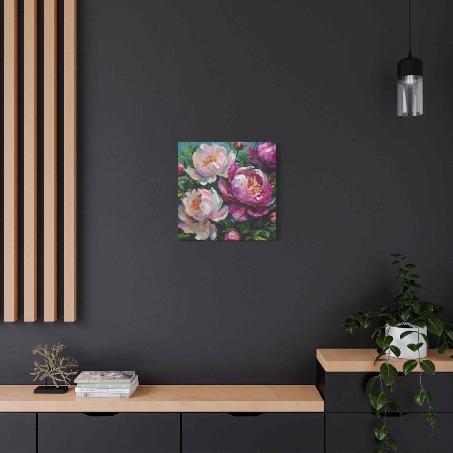 Pink Peonies Print Canvas, Floral Oil Paint Print 20x20, 24x24, 30x30, 32x32, 36x36 Art Design Pine-Wood Inner Frame MC-115