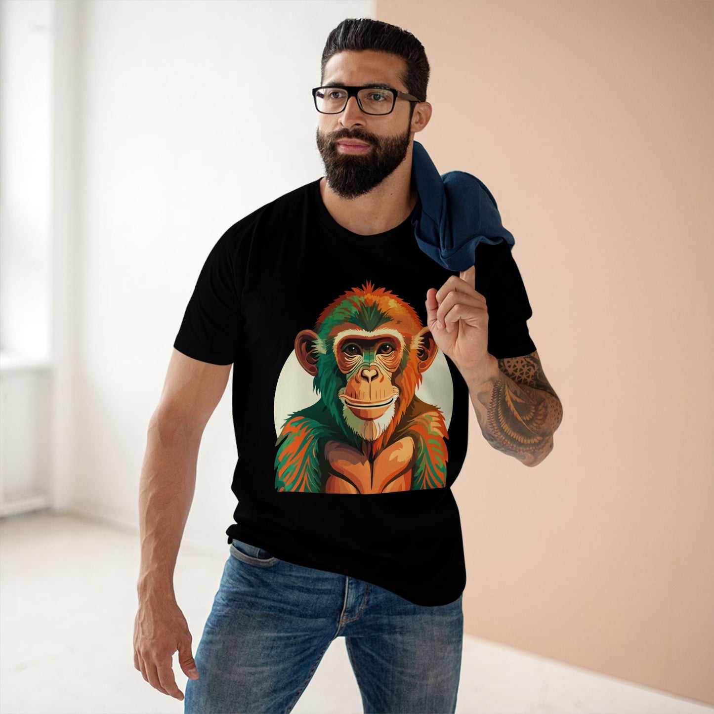 Unisex Monkey Shirt Premium Cotton Tee With Original Art Design From Retro2Nova Comfortable Everyday Wear Art Collection