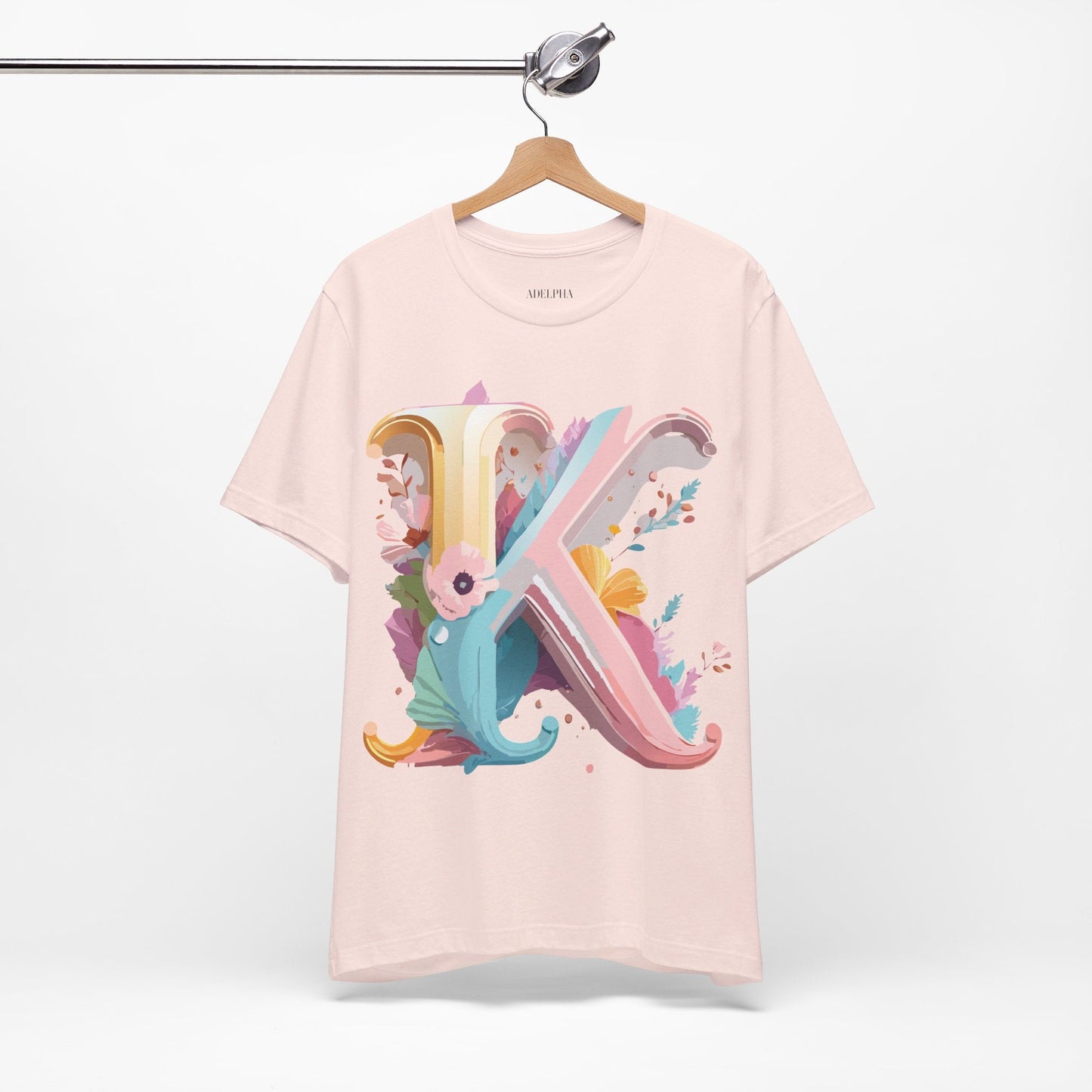 Letter K Graphic Tee Unisex Vintage Inspired Art Design Short Sleeve Shirt Adelpha