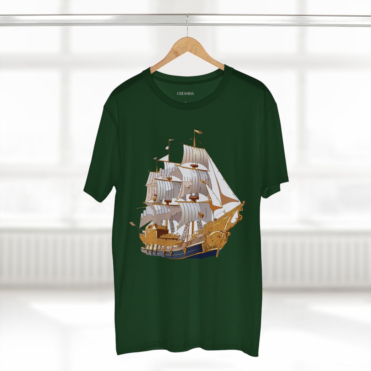 Ship Graphic Unisex 100 Cotton T-Shirt with Gold Frigate Art Design 2