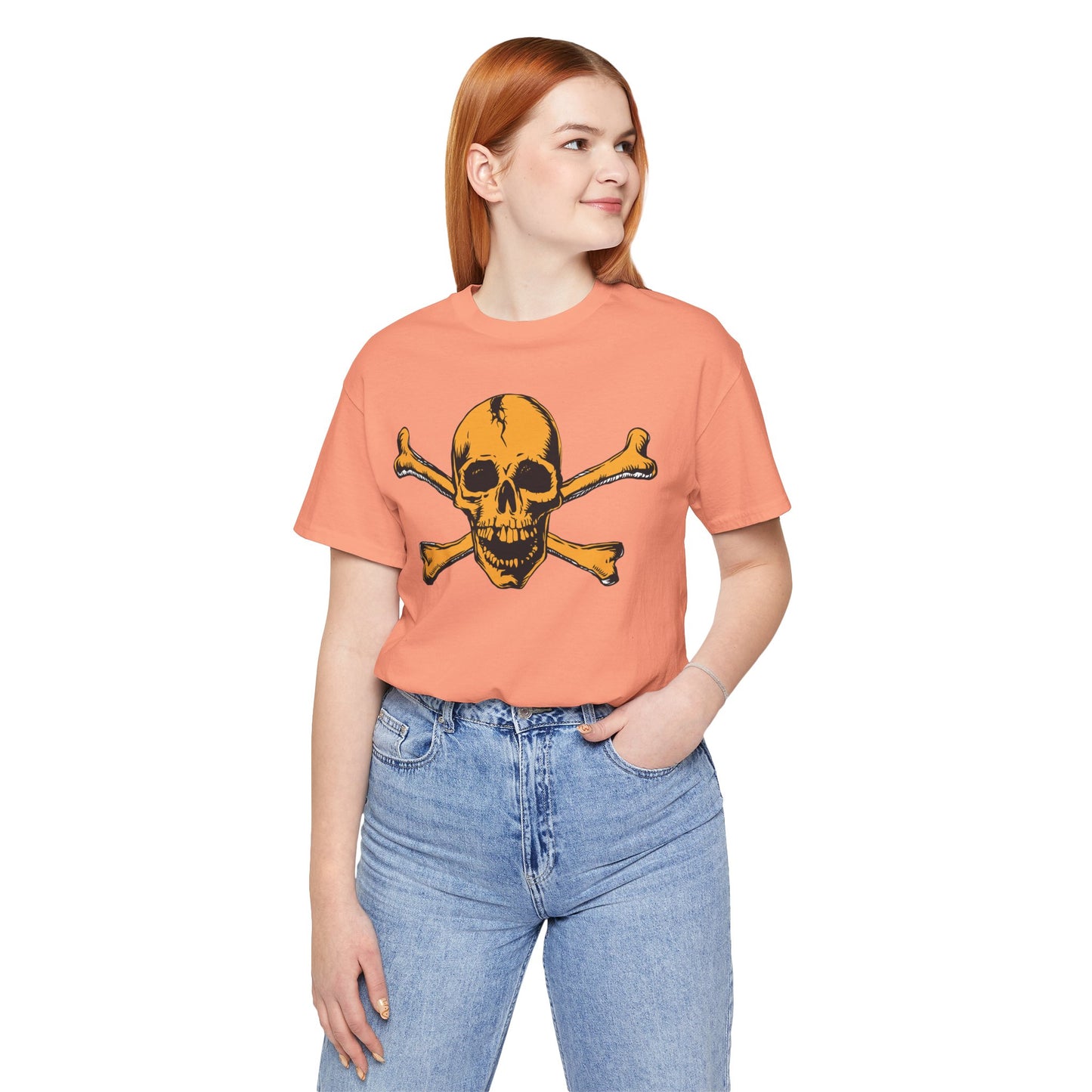 Orange Skull Graphic Design Tee, Skull Shirt, Vintage Tees, Art Design T-Shirt, Vintage Graphic Tee, Art Shirts with Skulls