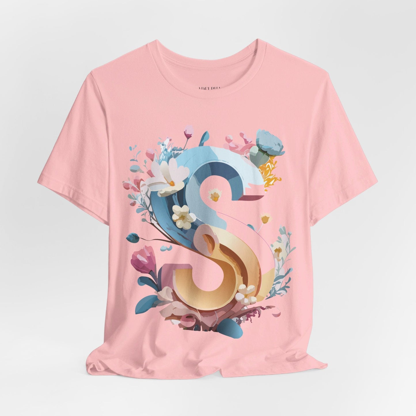 Letter S Shirt Graphic Tee Unisex Short Sleeve Vintage Inspired Adelpha Art Design