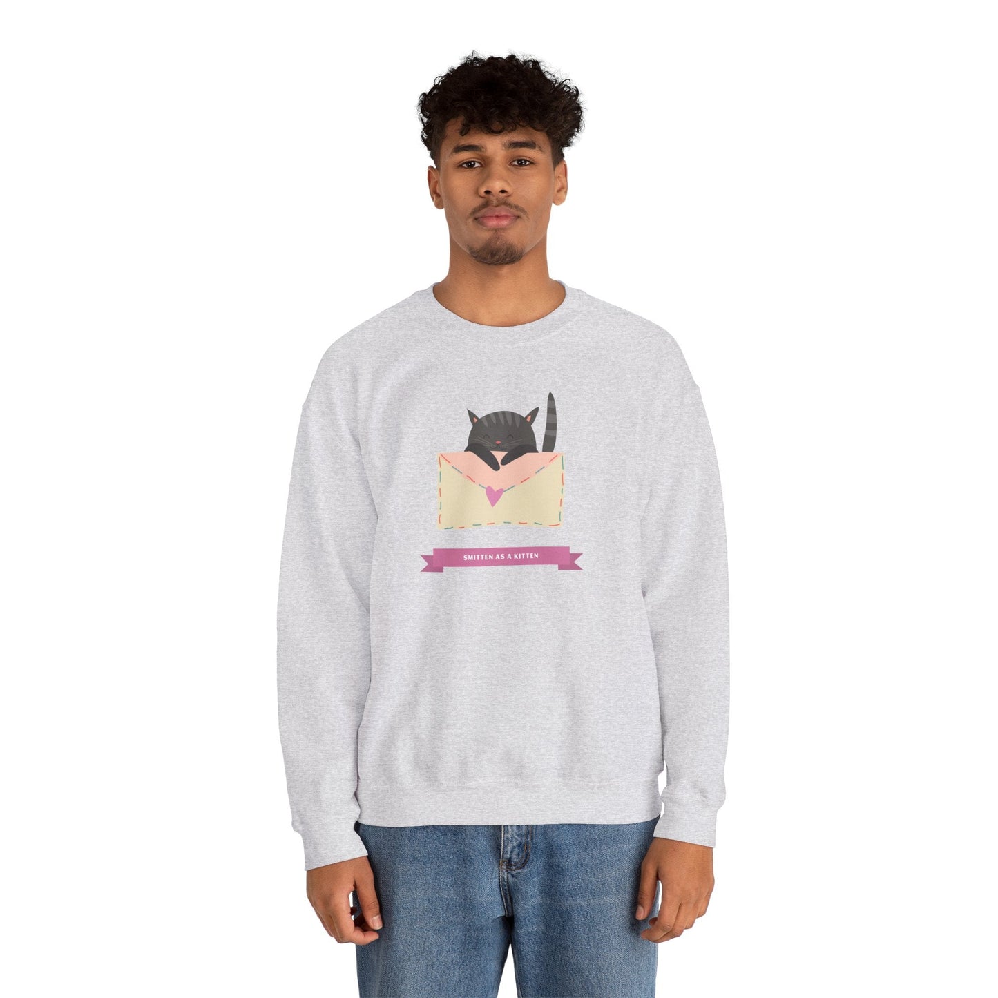 Cat Heart Sweatshirt Love For Cat Lovers Unisex Crewneck Fifty Fifty Cotton Poly Blend Gildan 18000