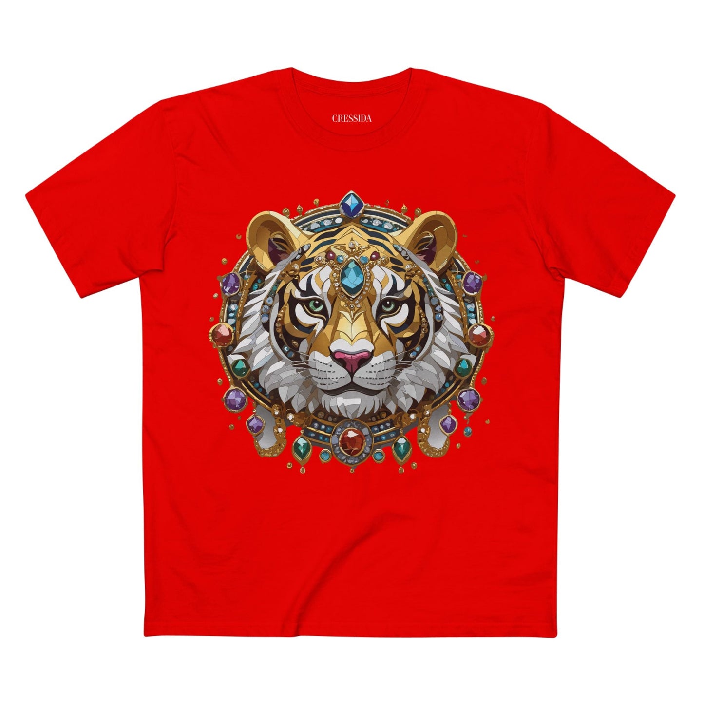 Tiger Graphic Unisex 100 Cotton Tee With Unique Animal Golden Medallion Art Design 52