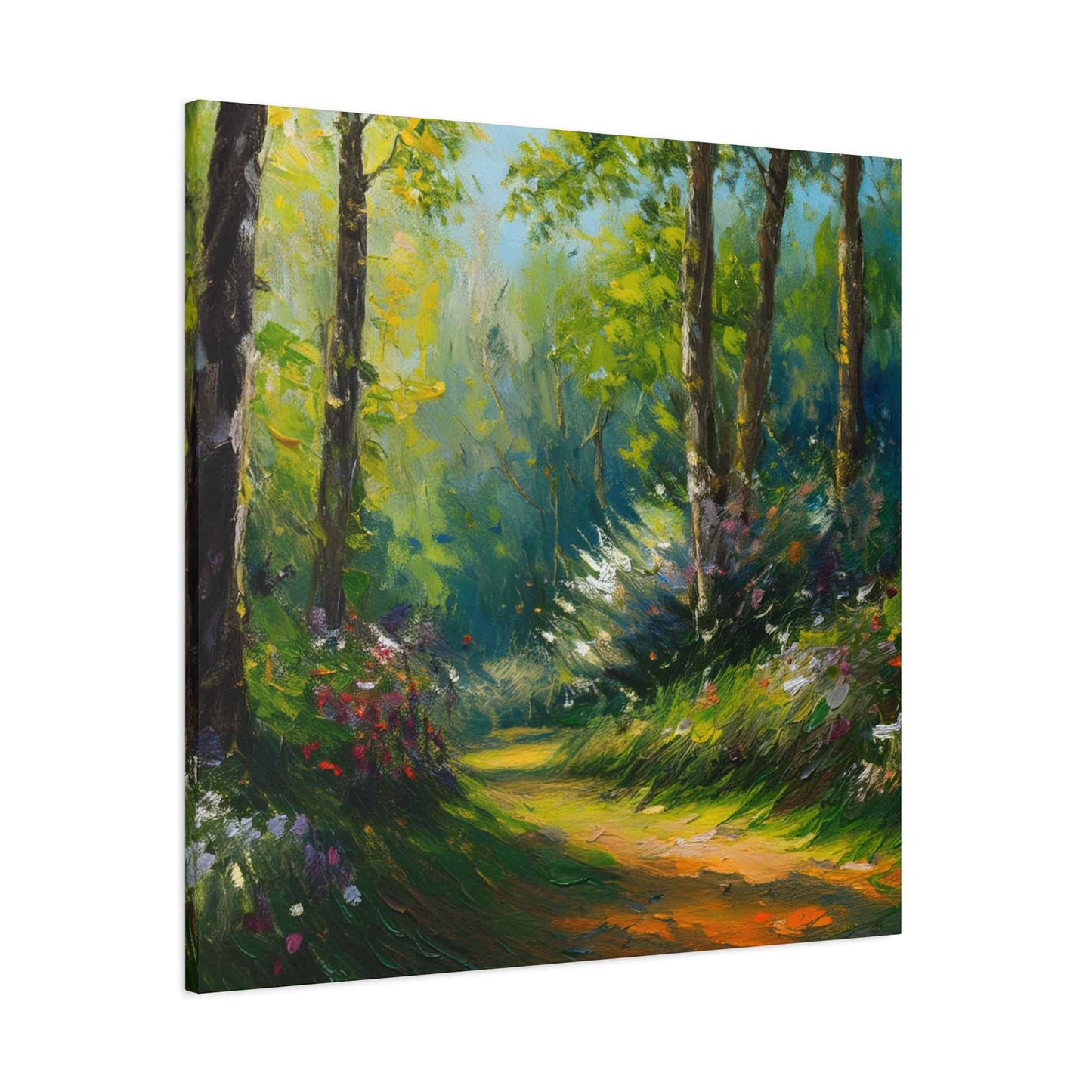 Summer Forest Print Canvas, Oil Paint Print 20x20, 24x24, 30x30, 32x32, 36x36 Art Design Print Pine-Wood Inner Frame MC-88