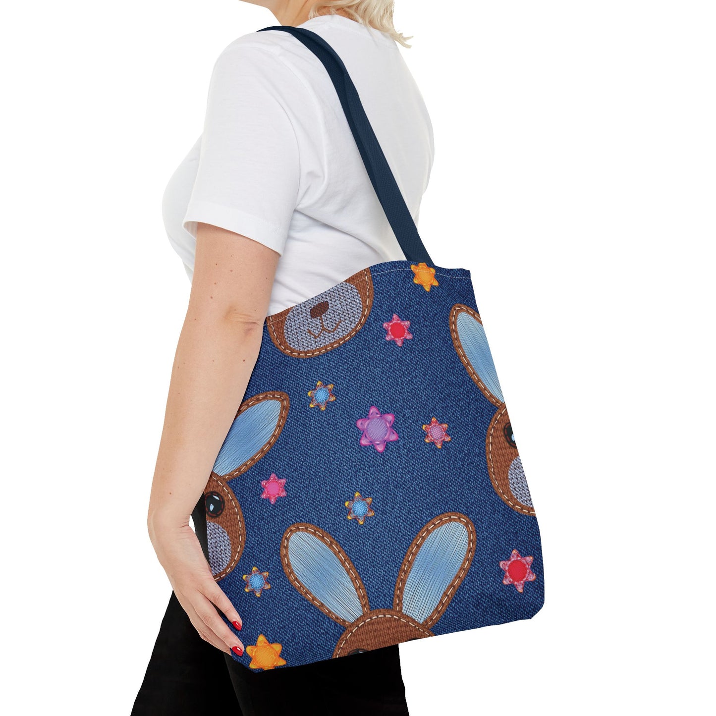 Denim Fabric Imitation Print Unisex Canvas Bag Poly Spun 3 Sizes Tote Bag 192-5