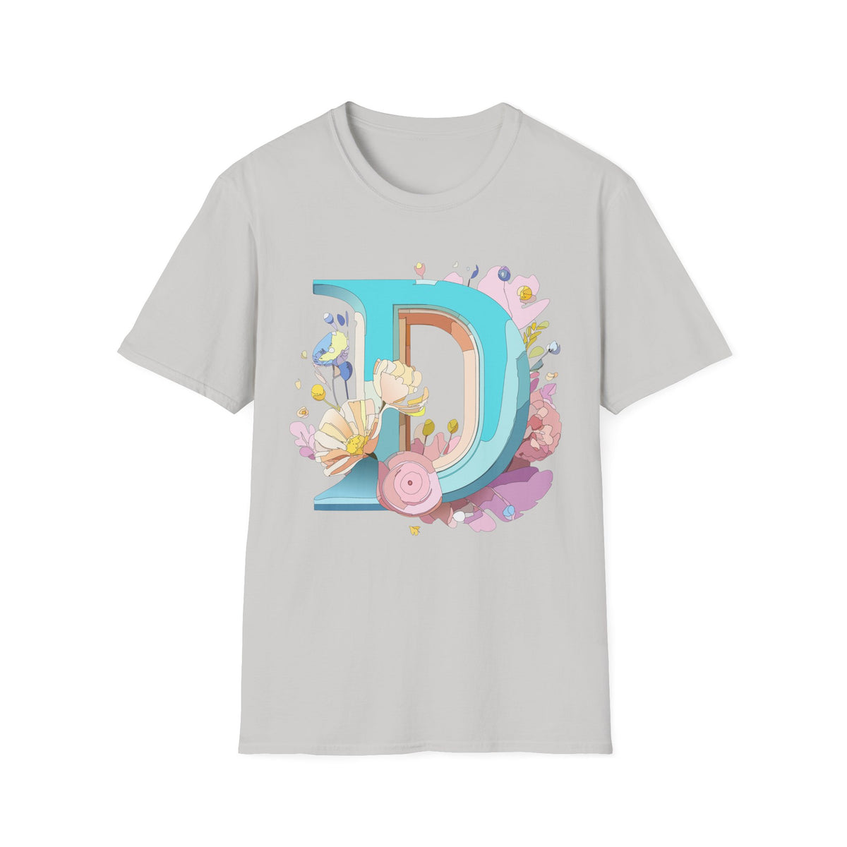 Floral Letter D T-Shirt | Monogram Initial D Tee, Botanical Alphabet Design