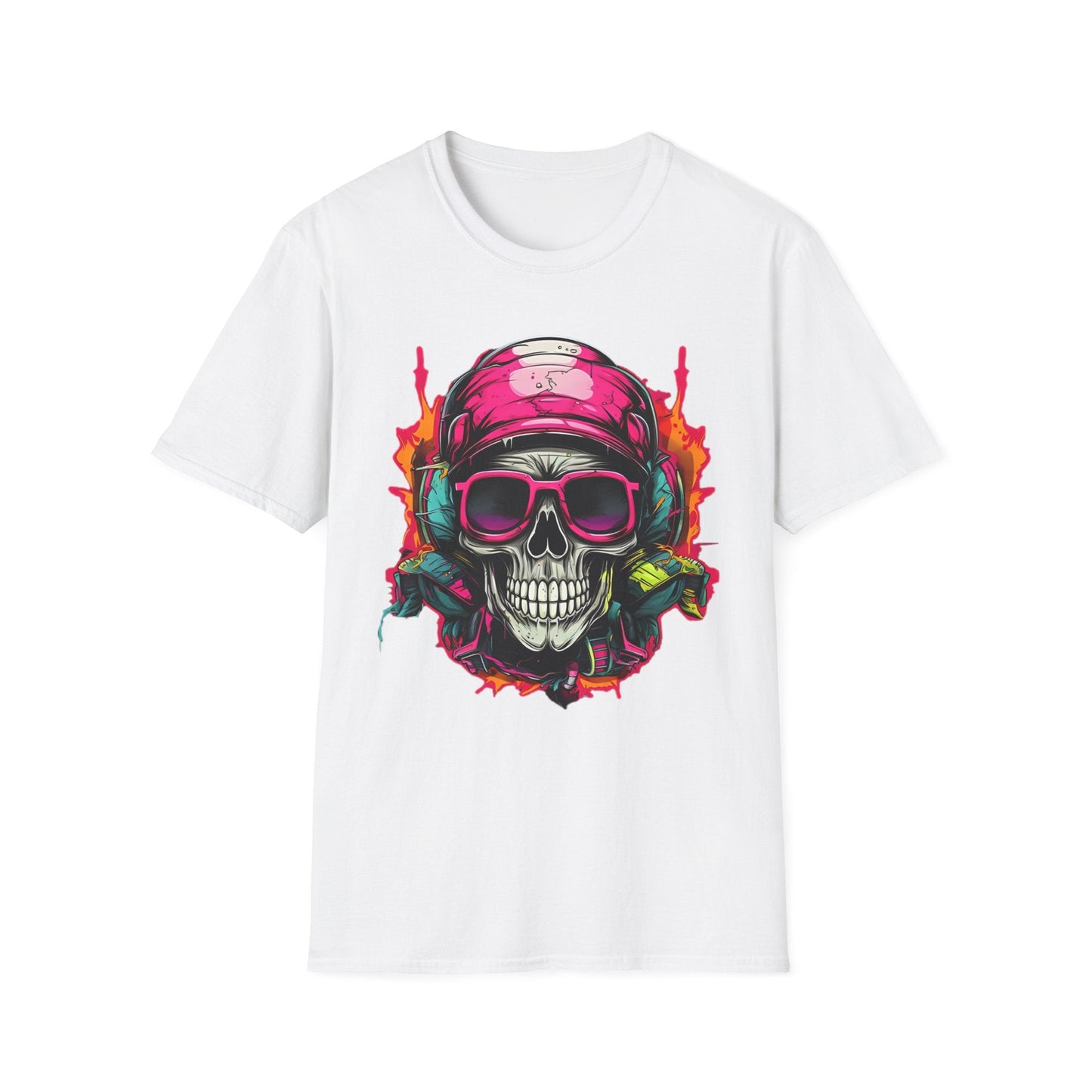 Unisex Skull Tee Shirt With Skeleton Design Gildan Softstyle 64000 Ring Spun Cotton