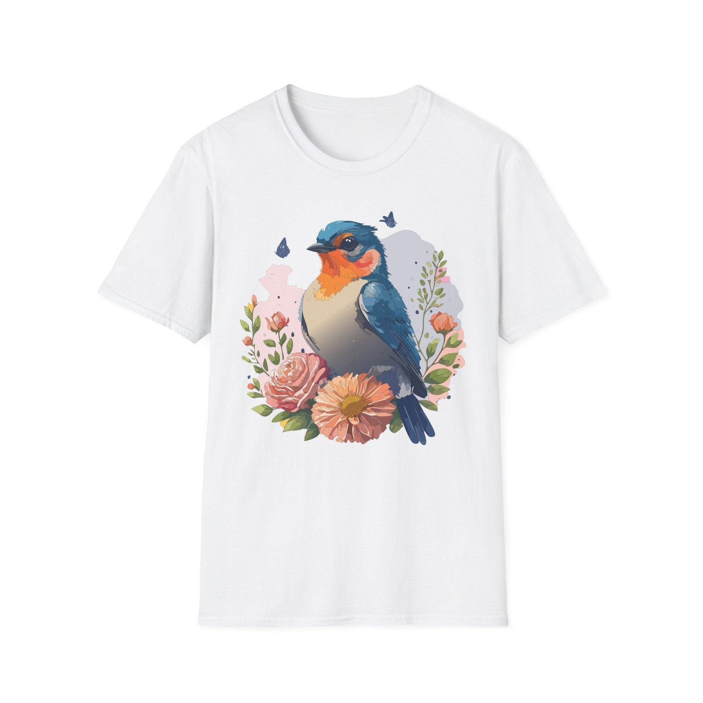 Bird T Shirt Floral Design Unisex Gildan Softstyle 64000 Ring Spun Cotton Tee Breathable Wear