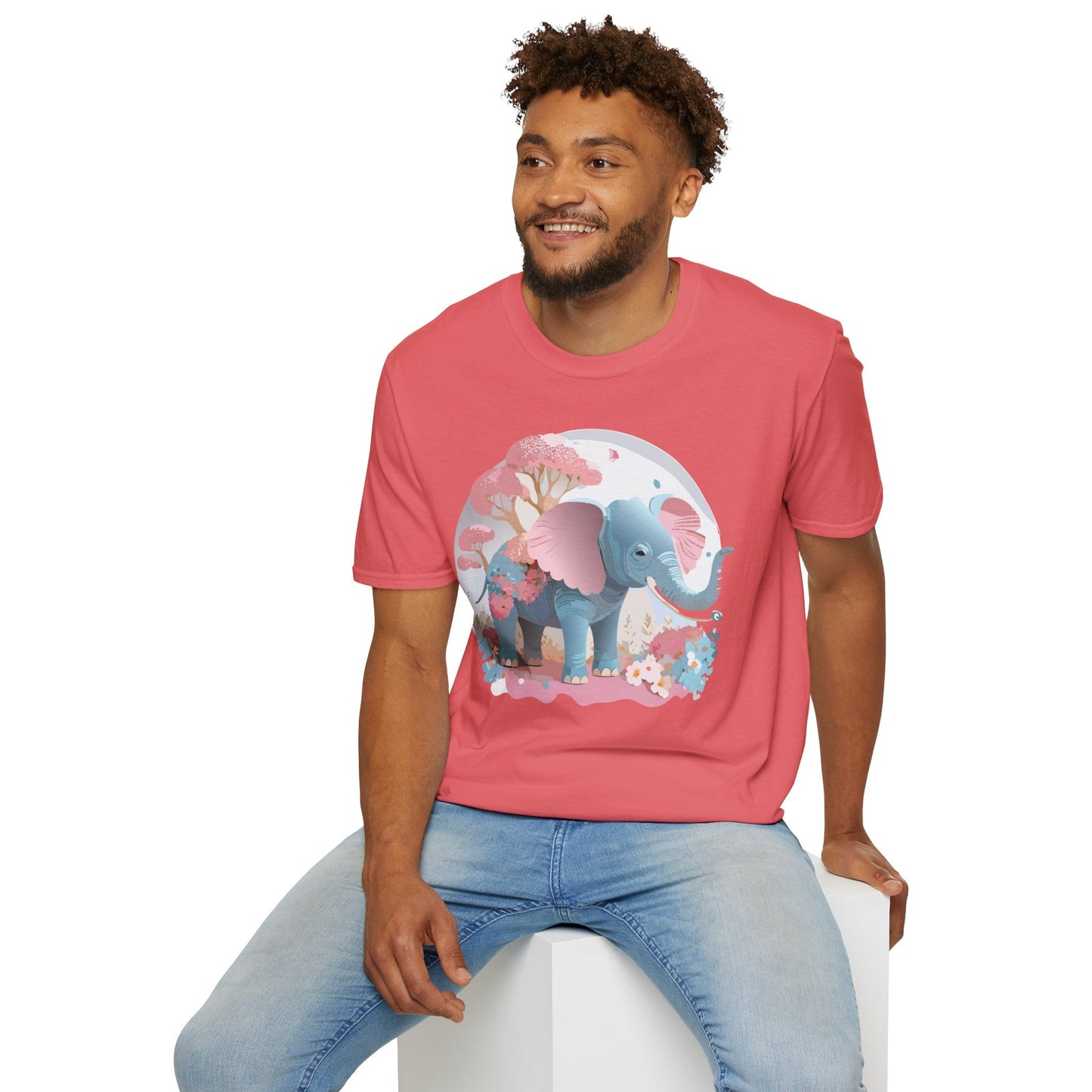 Unisex Elephant Graphic Tee Gildan Softstyle 64000 100 Percent Ring Spun Cotton Fabric