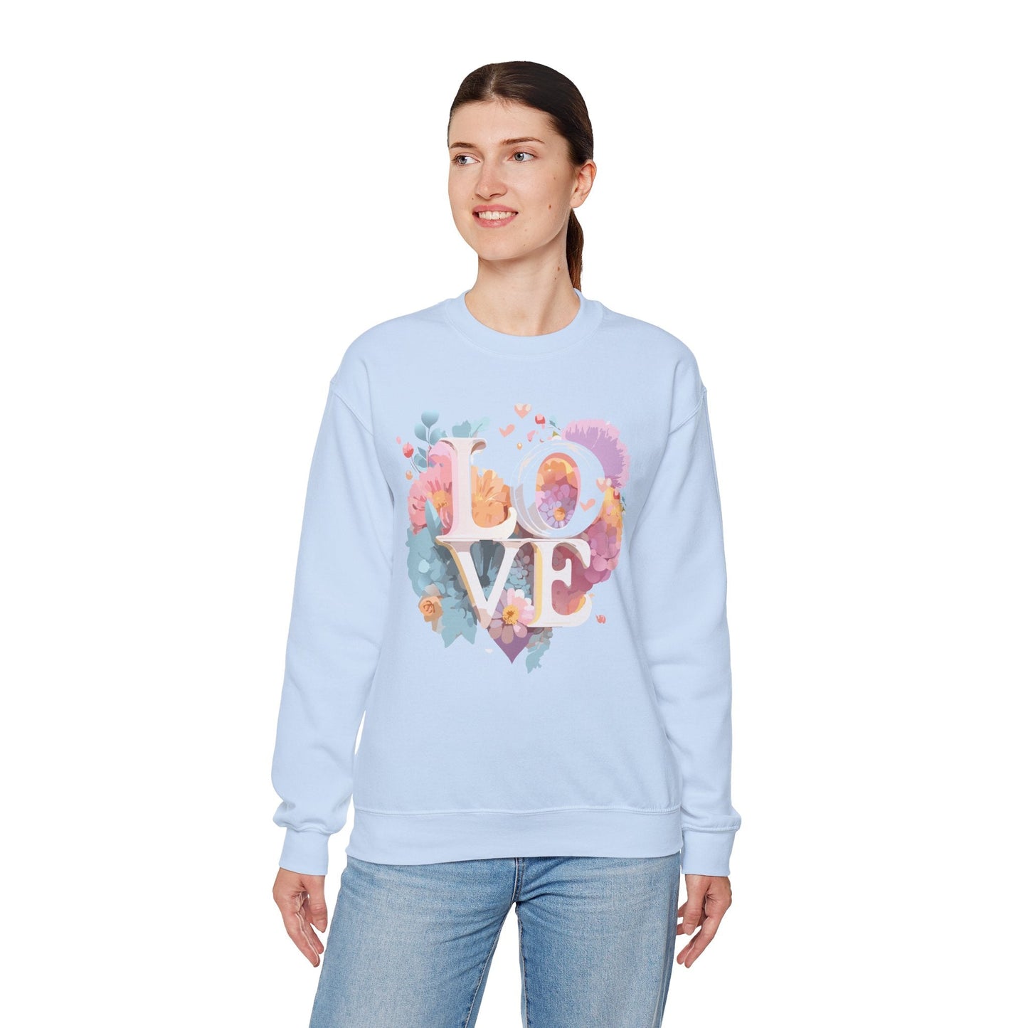 Floral Love Sweatshirt For Valentines Day Unisex Crewneck 50 50 Cotton Polyester Gildan 18000