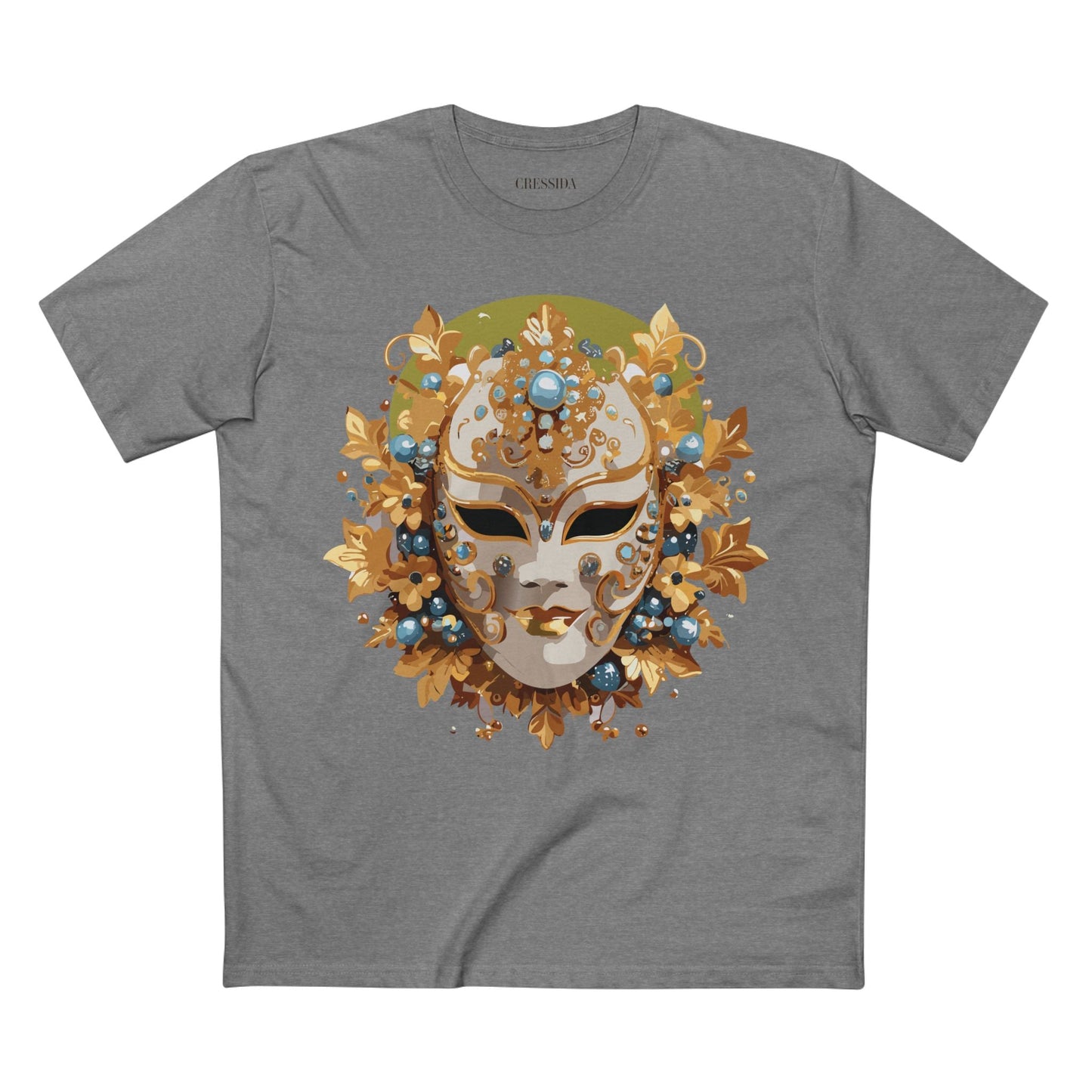 Carnival Mask Graphic T-Shirt Unisex 100 Cotton With Antique Gold Art Design Tee 8