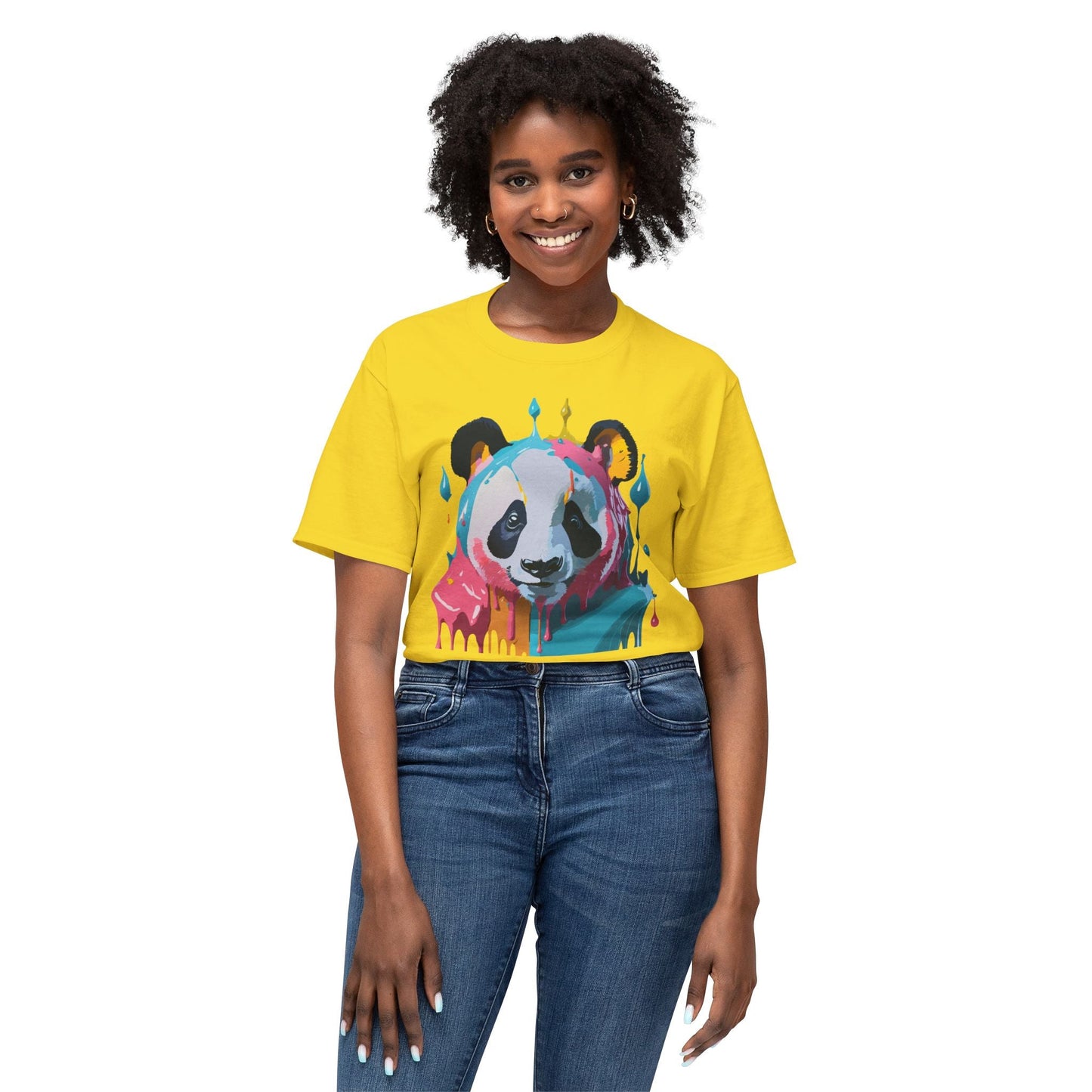 Unisex Panda Art T Shirt With Floral Design Print In HD Cotton 100 Percent USA Made