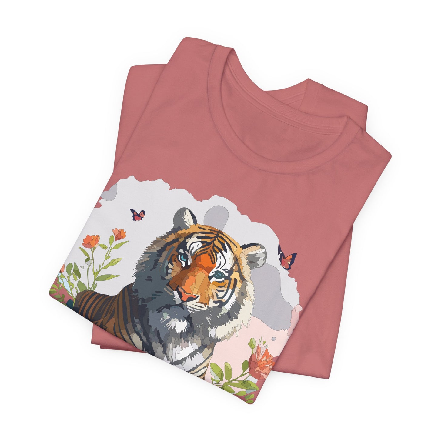 Floral Tiger Graphic Tee, Animal Shirt, Tiger Shirt, Flower Top, T-Shirt with Animal, Art Design