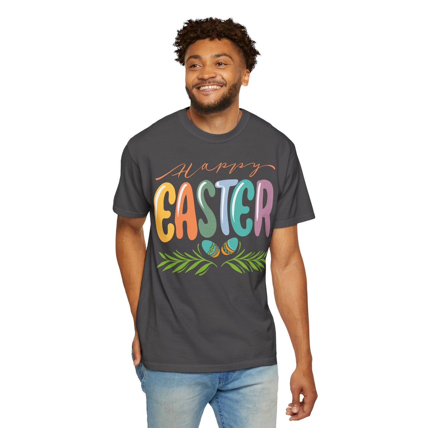 Happy Easter T-Shirt, Tee Shirt with Easter Signature, T Shirt with Easter Prints, Tee Shirt with Easter Design