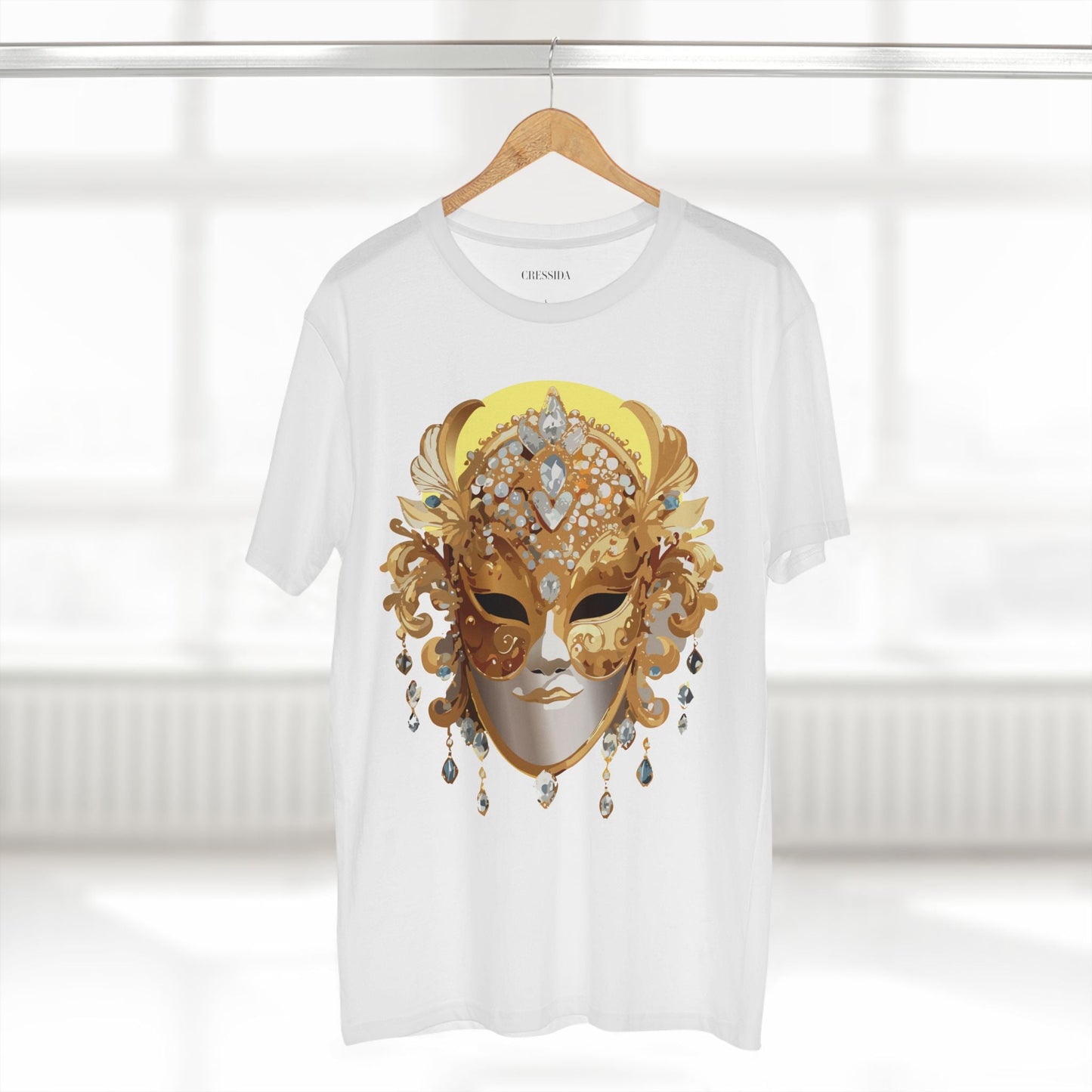 Carnival Mask Graphic T-Shirt Unisex 100 Cotton With Antique Gold Art Design Tee 7