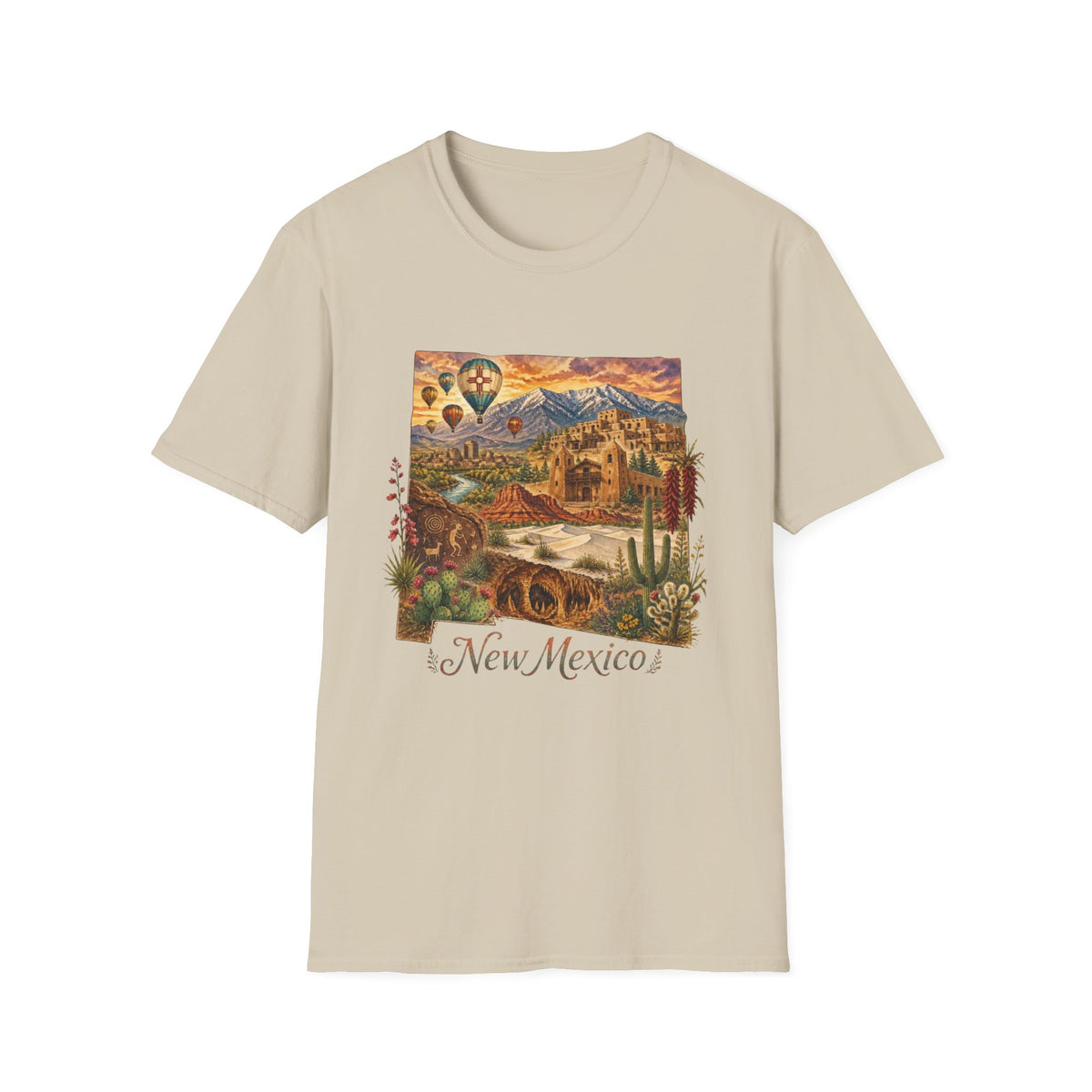New Mexico State Travel Tourist Graphic Design Unisex 100 Cotton Gildan T-Shirt