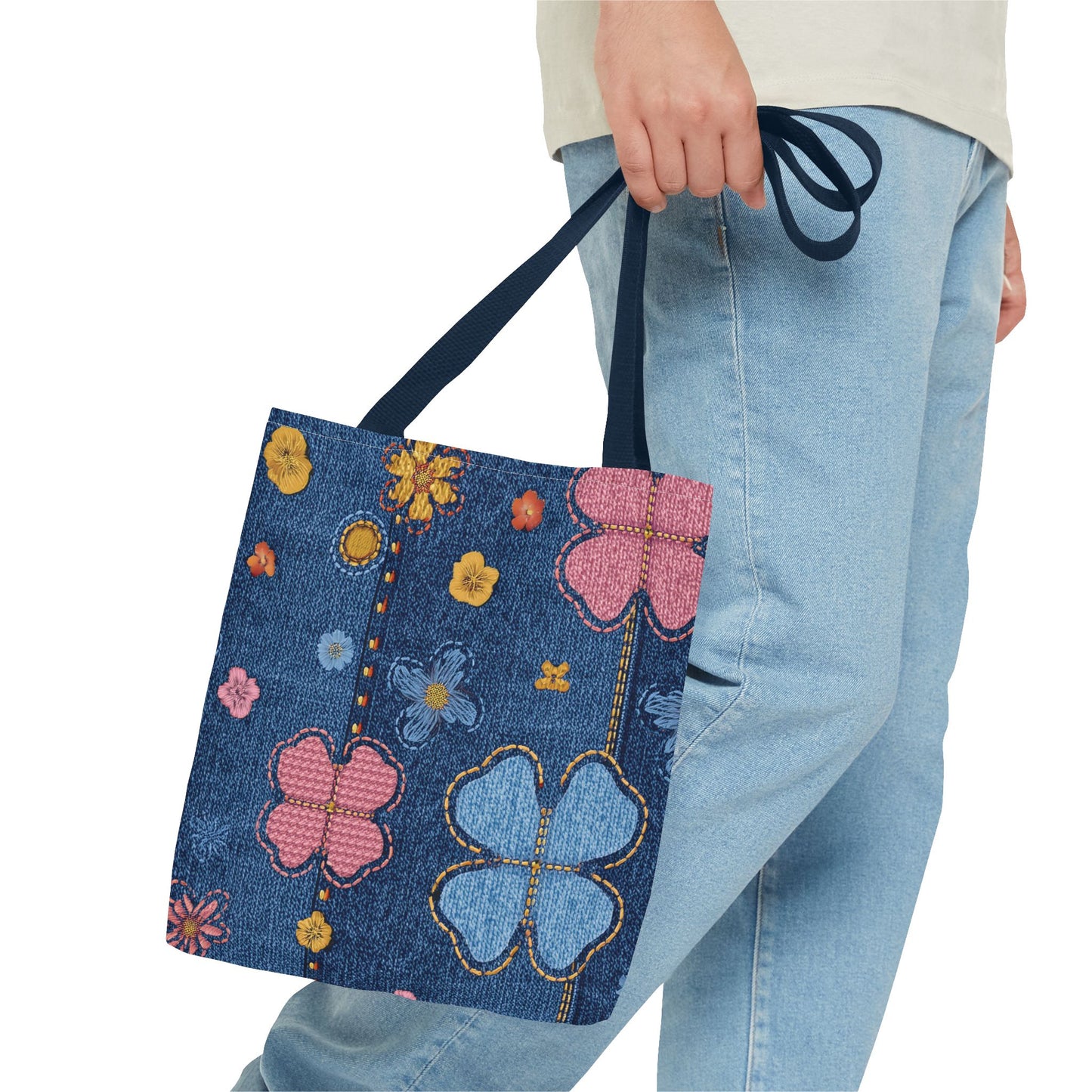 Denim Fabric Imitation Print Unisex Canvas Bag Poly Spun 3 Sizes Tote Bag 129