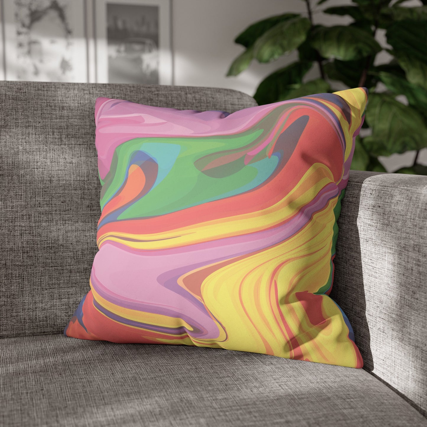 Faux Suede Pillowcase with Abstract print