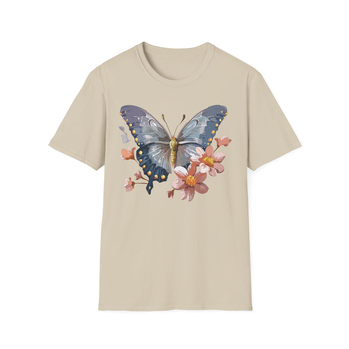 Butterfly and Floral Botanical Graphic Design Unisex 100 Cotton Gildan T-Shirt