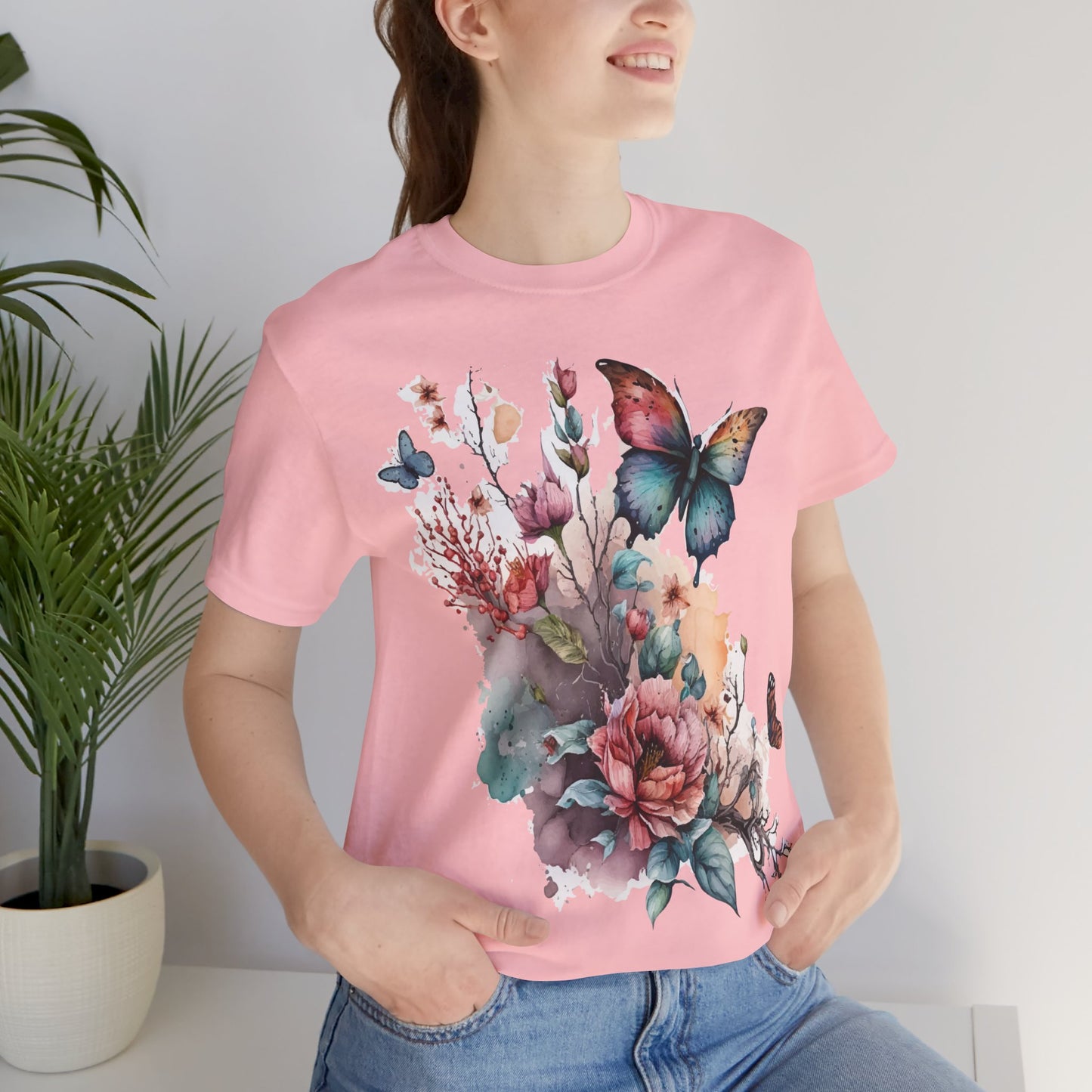 Cotton Tee Shirt with Butterfly Prints