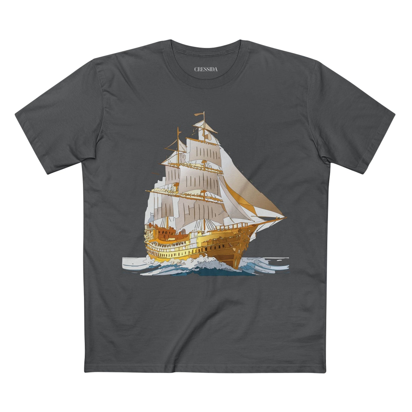 Ship Graphic Unisex 100 Cotton T-Shirt with Gold Frigate Art Design 22
