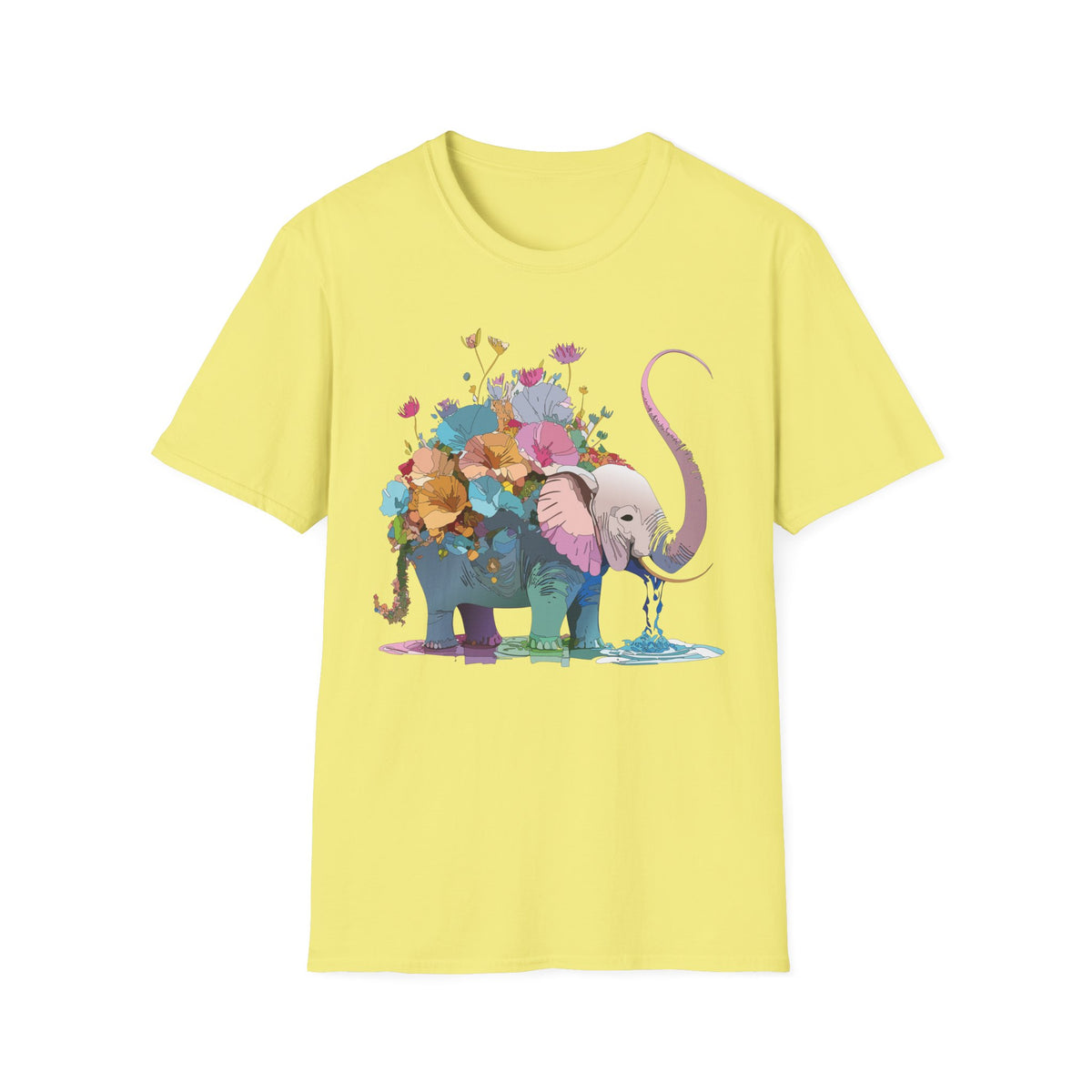 Floral Elephant T-Shirt | Watercolor Flowers, Pastel Safari Art