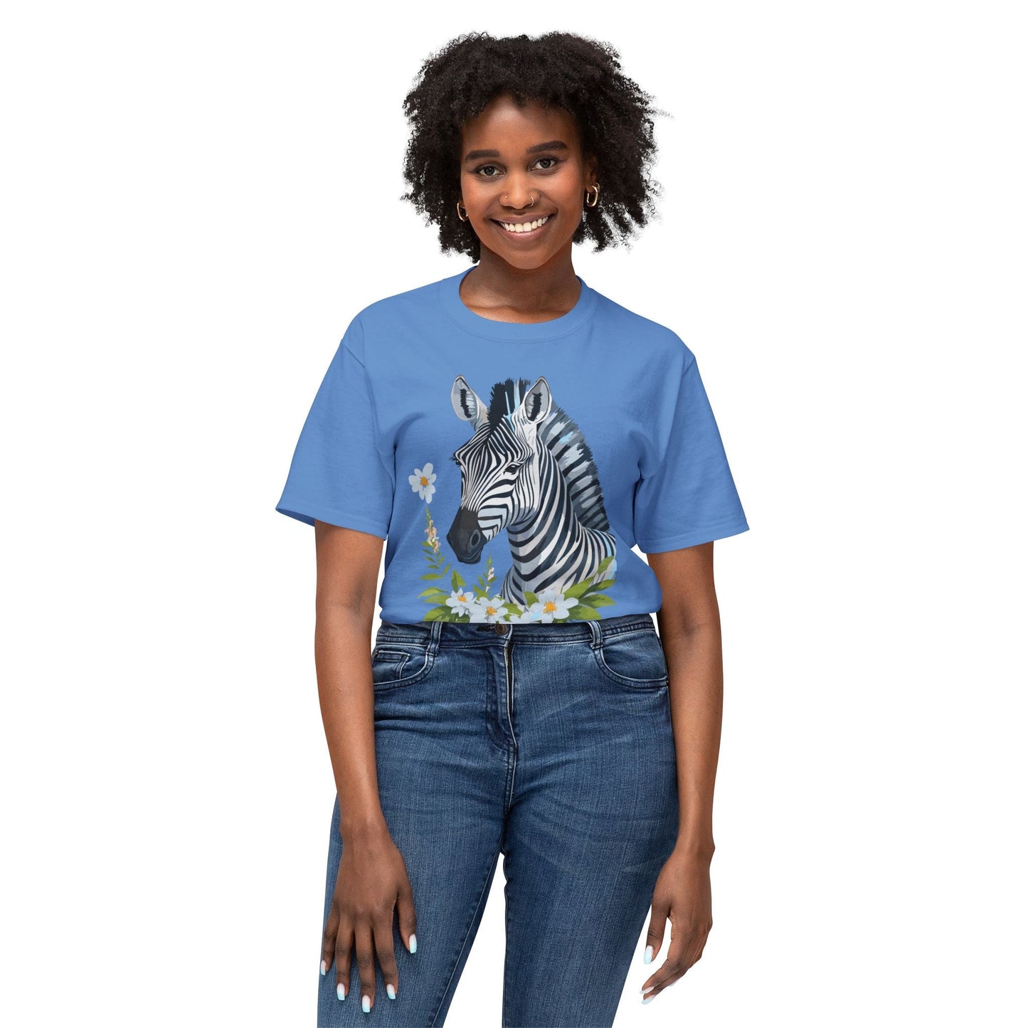 Unisex Zebra Art Print T Shirt 100% Cotton Vintage Floral Tee Made in USA Premium Graphic Tee