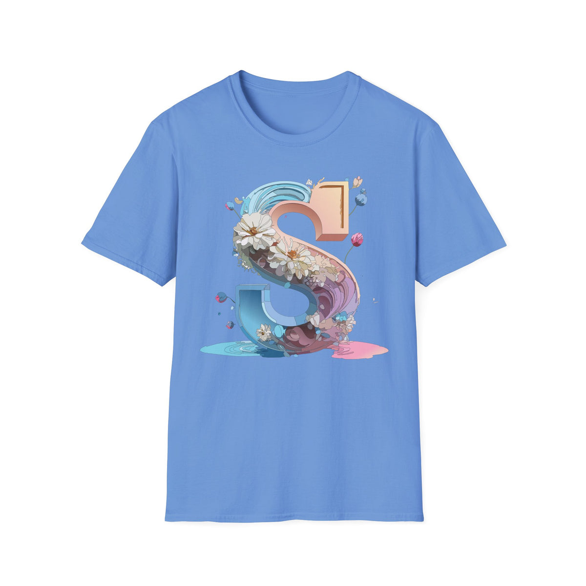Floral Letter S T-Shirt | Pastel 3D Initial Monogram