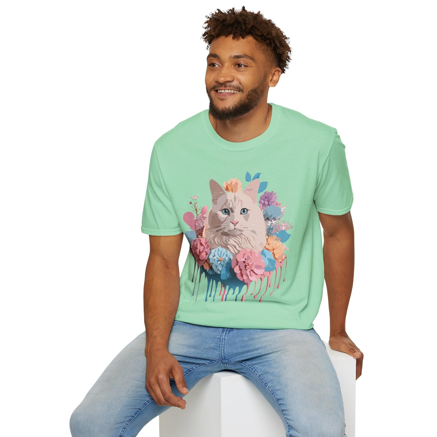 Cat Shirt Unisex Short Sleeve Cat Tee Kitten Design Gildan Softstyle 64000 Tee