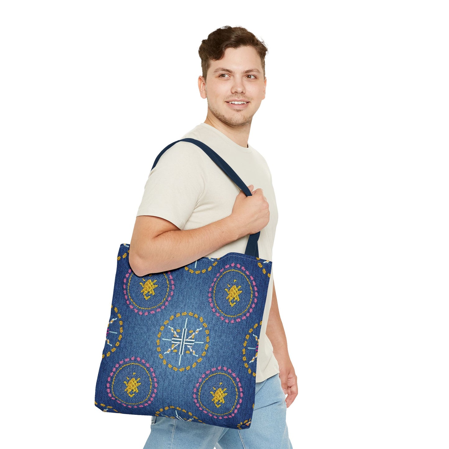Diwali Graphic Denim Fabric Imitation Print Unisex Canvas Bag Poly Spun 3 Sizes Tote Bag 205-3