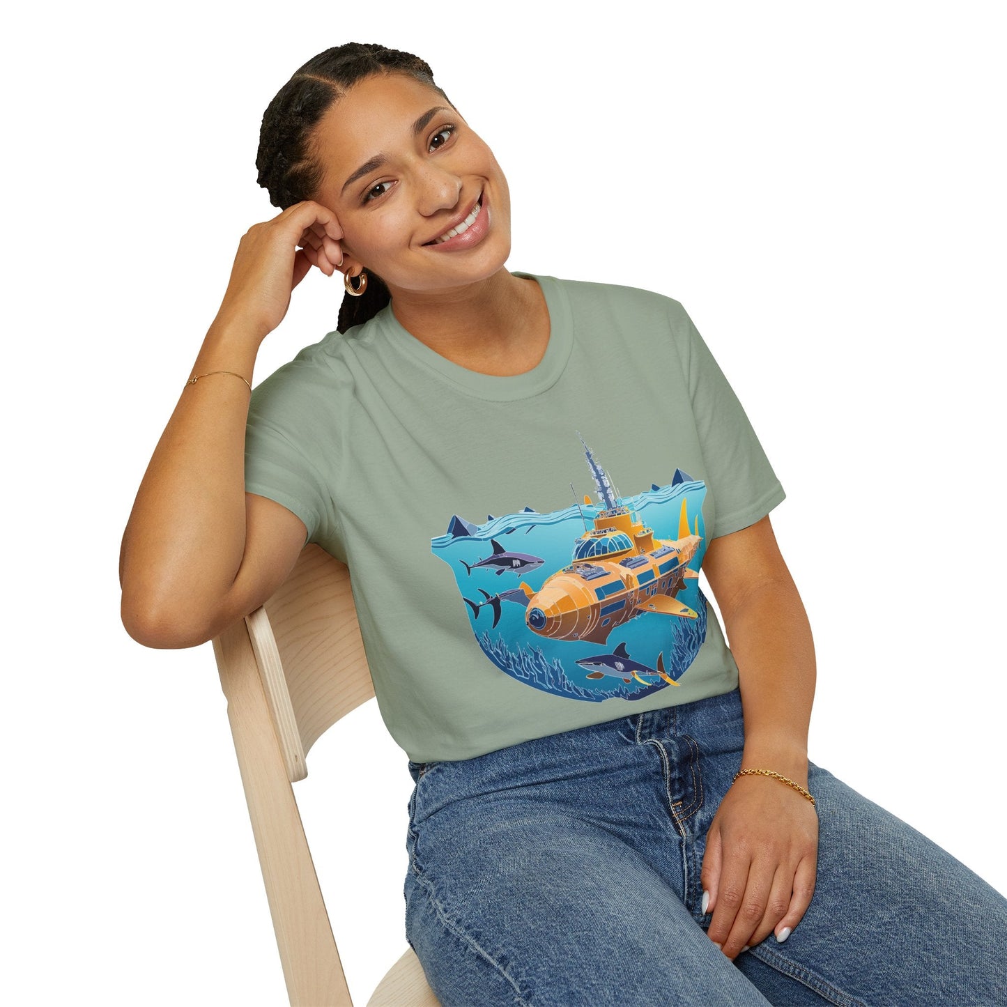 Ocean Tee Shirt Unisex Gildan Softstyle 64000 Ocean Theme Tee With U Boat Design