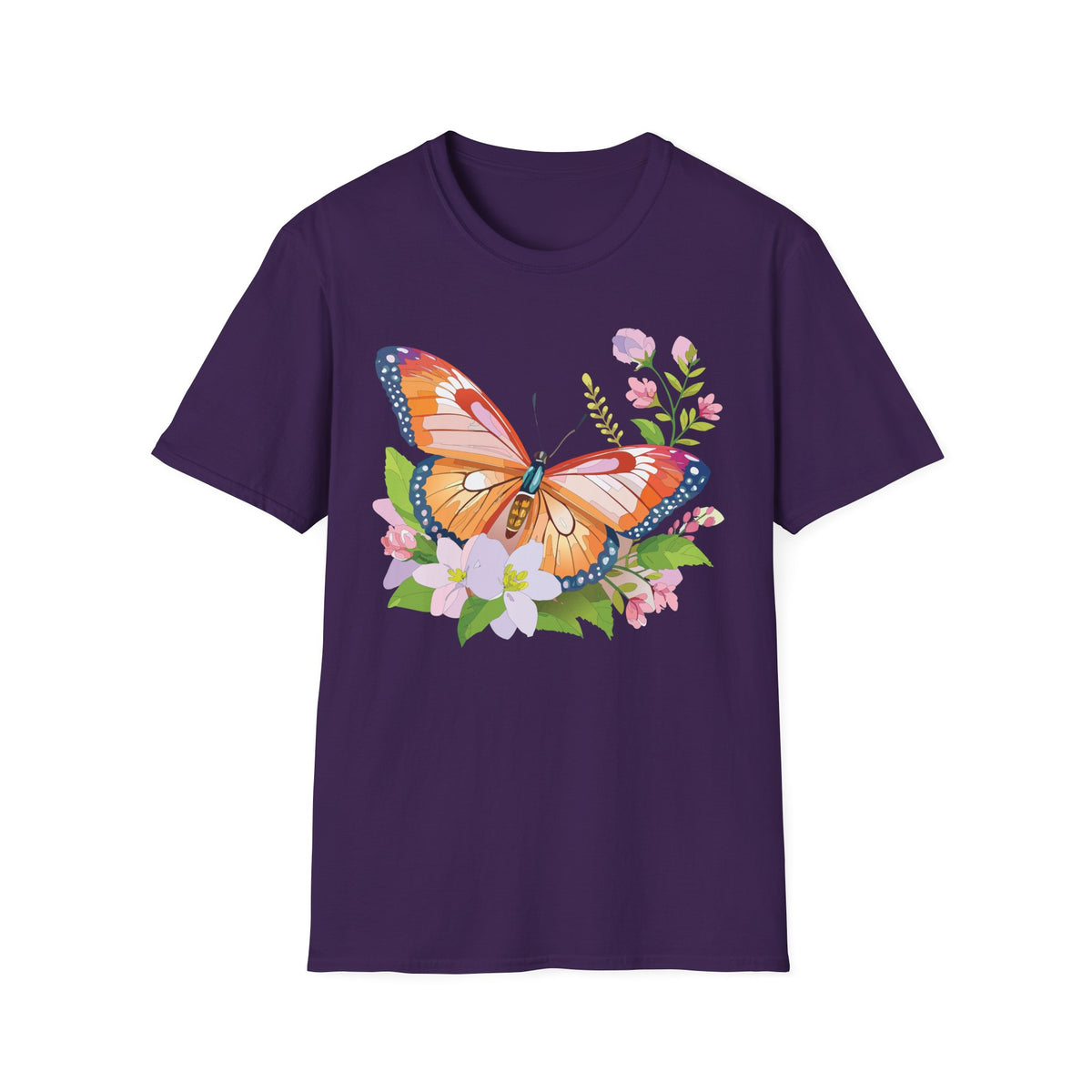 Orange Watercolor Butterfly T-Shirt | Floral Spring Nature Graphic Tee Unisex 100 Cotton Gildan T-Shirt