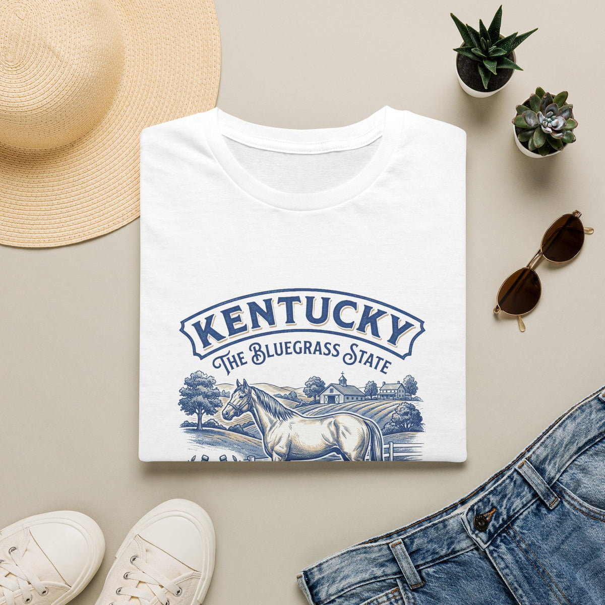 Kentucky Horse & Bluegrass State Travel Tourist Graphic Design Unisex 100 Cotton Gildan T-Shirt