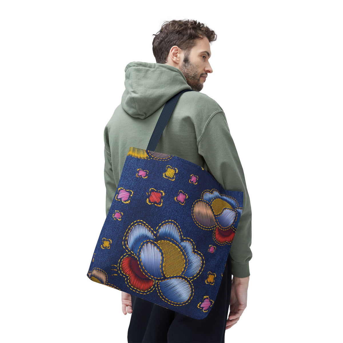 Denim Fabric Imitation Print Unisex Canvas Bag Poly Spun 3 Sizes Tote Bag 159-6
