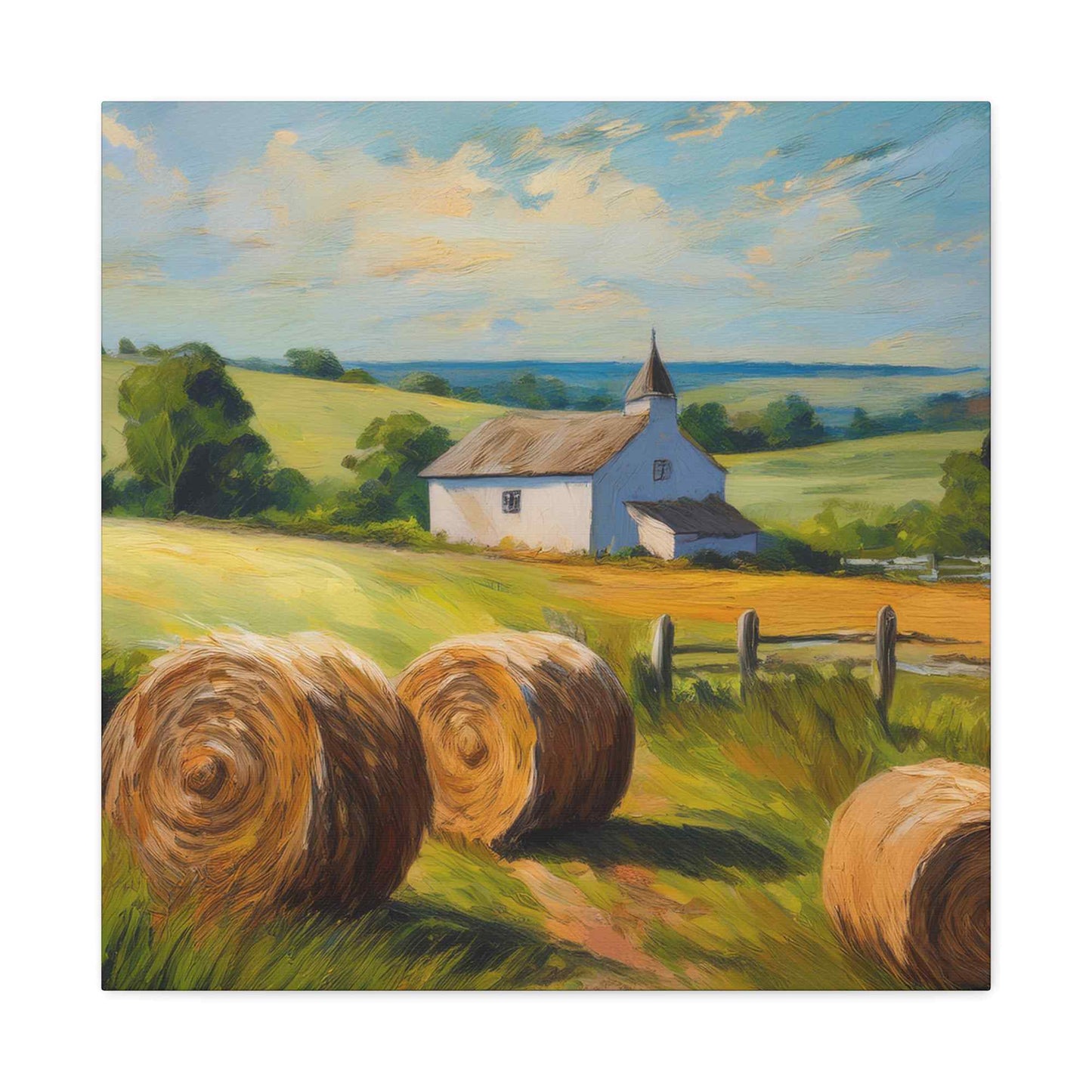Countryside Print Canvas, Oil Paint Print 20x20, 24x24, 30x30, 32x32, 36x36 Art Design Print Pine-Wood Inner Frame MC-49