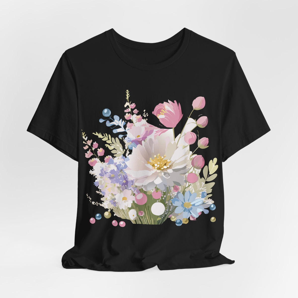 Floral Graphic Unisex Cotton Bella+Canvas Tee with Flowers Art Design n121