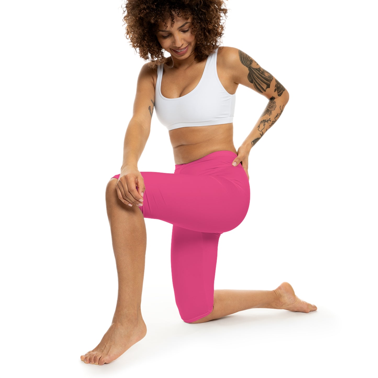Wild Strawberry Color Women's Brushed Suede Poly Span Casual Capri Leggings XS-2XL