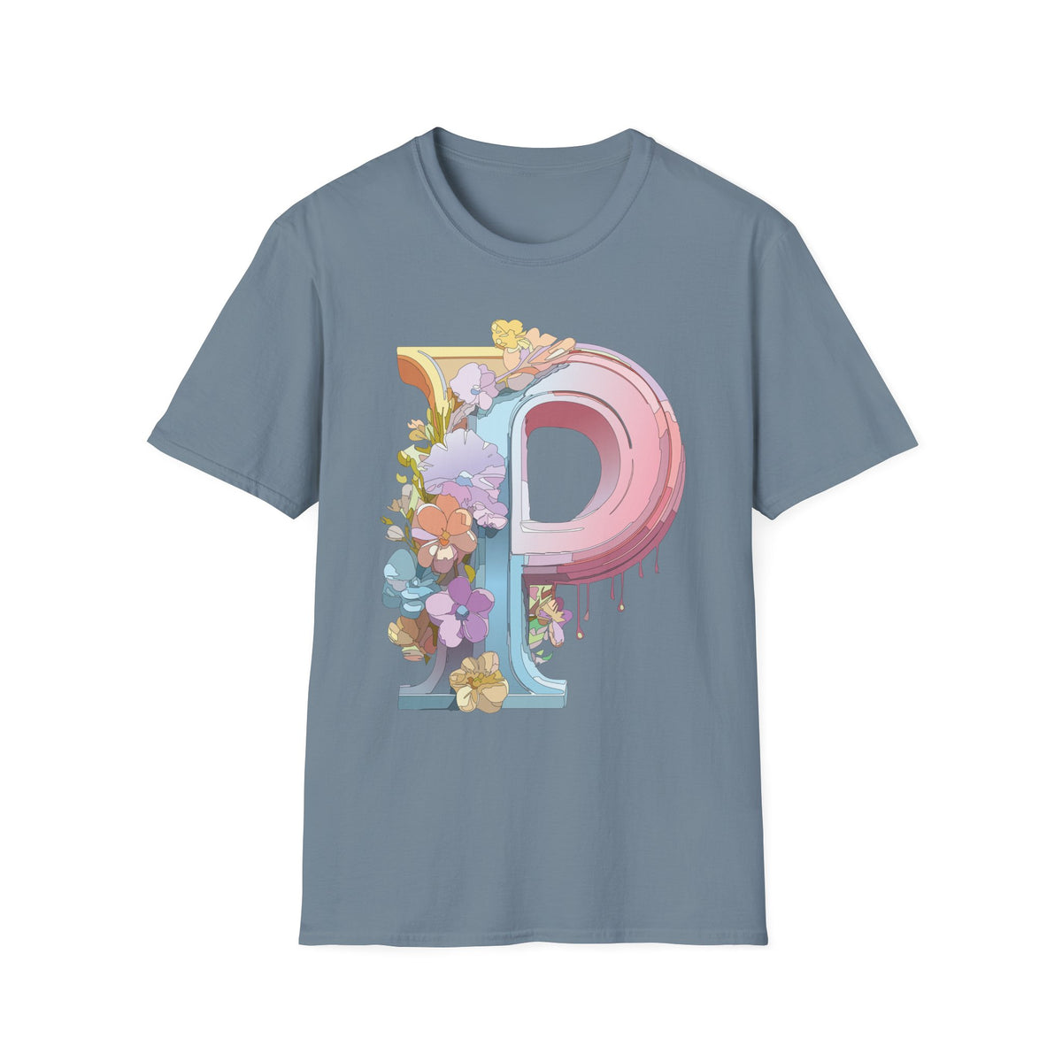 Floral Letter P Monogram T-Shirt | Pink Pastel Initial Tee