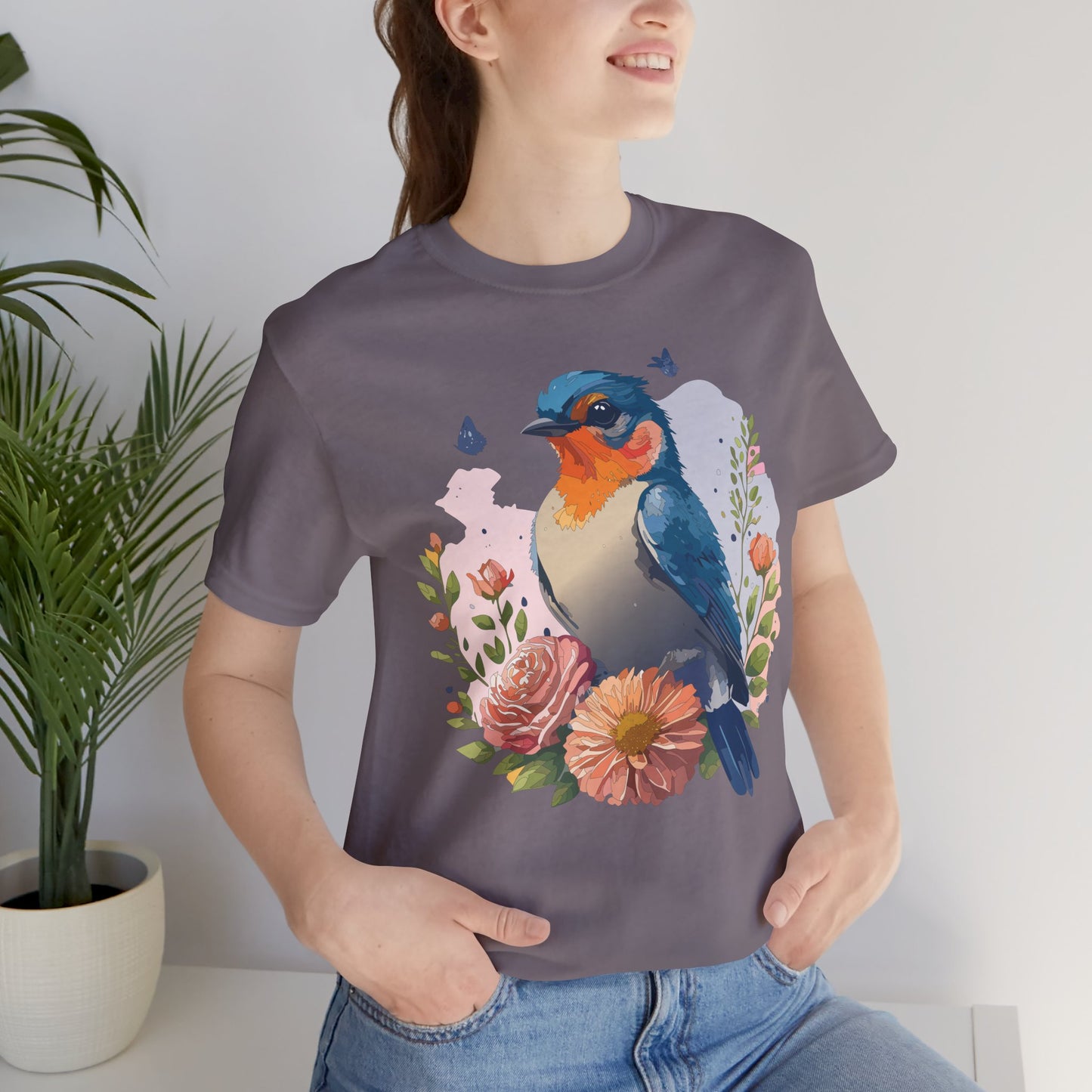 Floral Bird Tee, Animal Shirt, Bird Shirt, Floral Tee, Flower T-shirt, T-Shirt with Animal