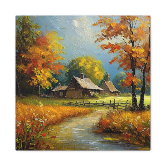 Countryside Fall Print Canvas, Oil Paint Print 20x20, 24x24, 30x30, 32x32, 36x36 Art Design Pine-Wood Inner Frame MC-105