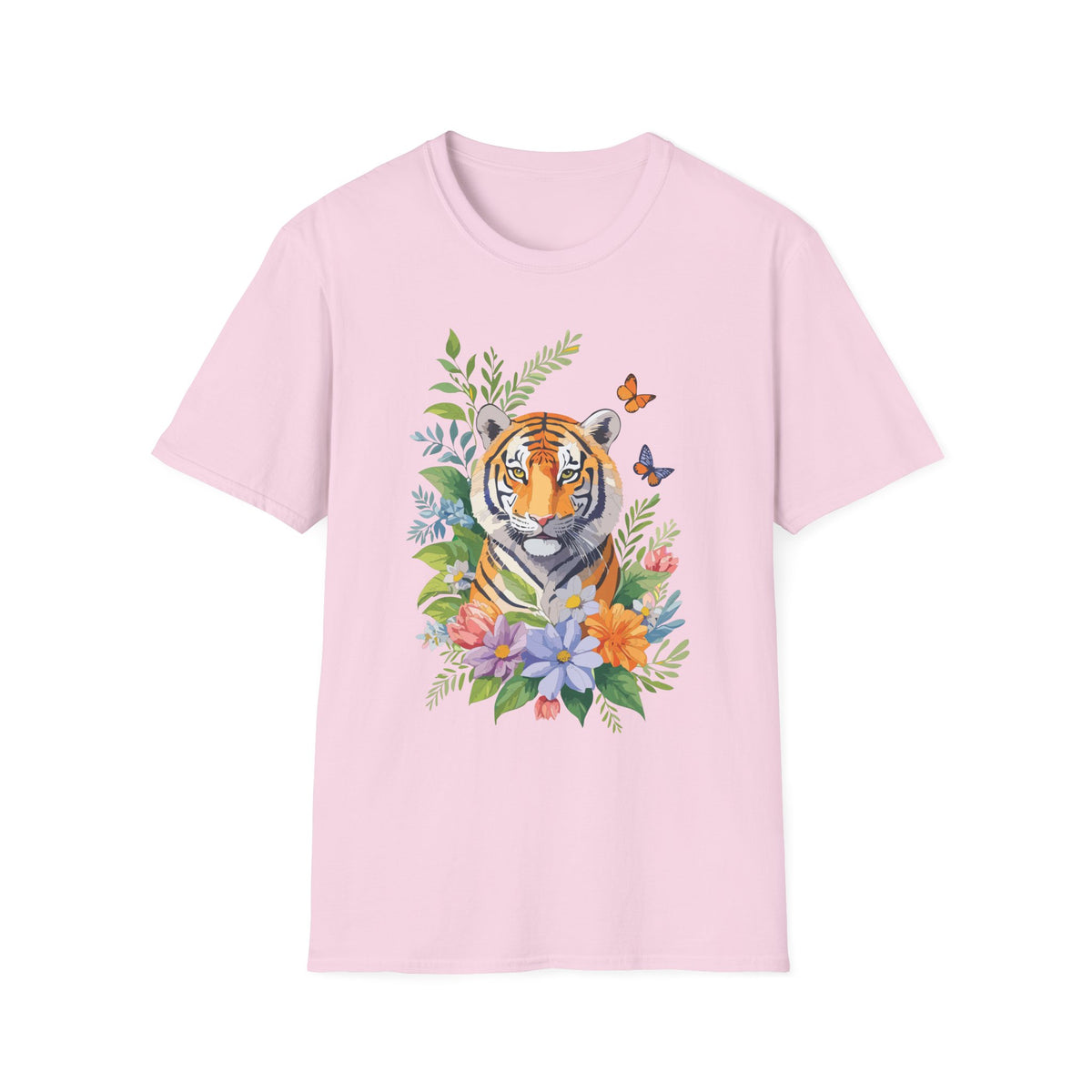 Watercolor Tiger with Butterflies T-Shirt | Floral Jungle Tee