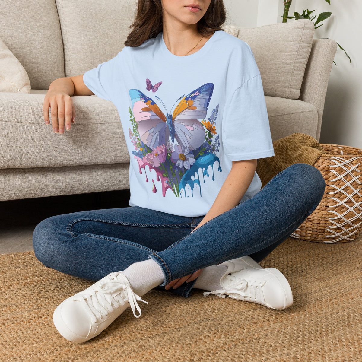 Butterfly Splash T-Shirt — Colorful Floral Drip Graphic Tee Unisex 100 Cotton Gildan T-Shirt