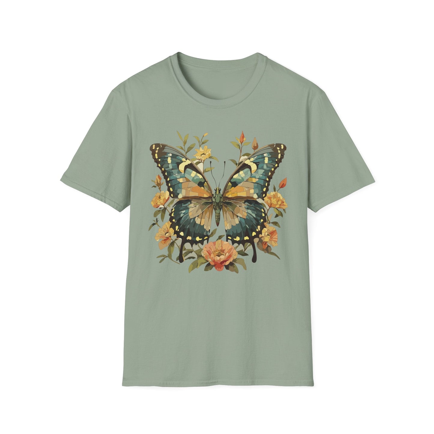 Butterfly Print T Shirt Unisex Monarch Shirt Gildan Softstyle 64000 Ring Spun Cotton