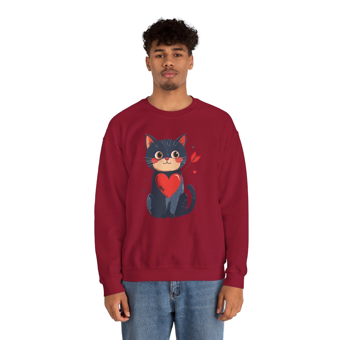 Cat Heart Sweatshirt Unisex Valentines Day Fifty Fifty Cotton Poly 8 Oz Heavy Blend