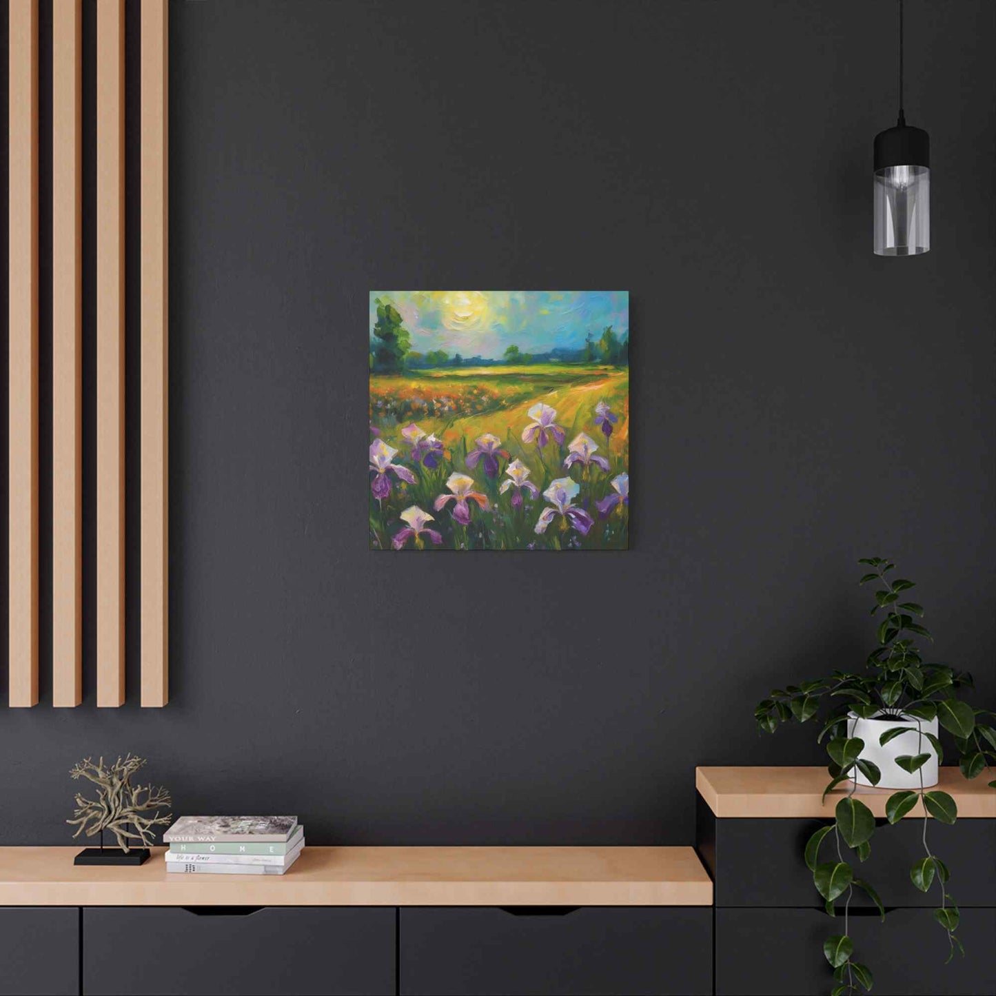 Irises Floral Print Canvas, Floral Oil Paint Print 20x20, 24x24, 30x30, 32x32, 36x36 Art Design Pine-Wood Inner Frame MC-180