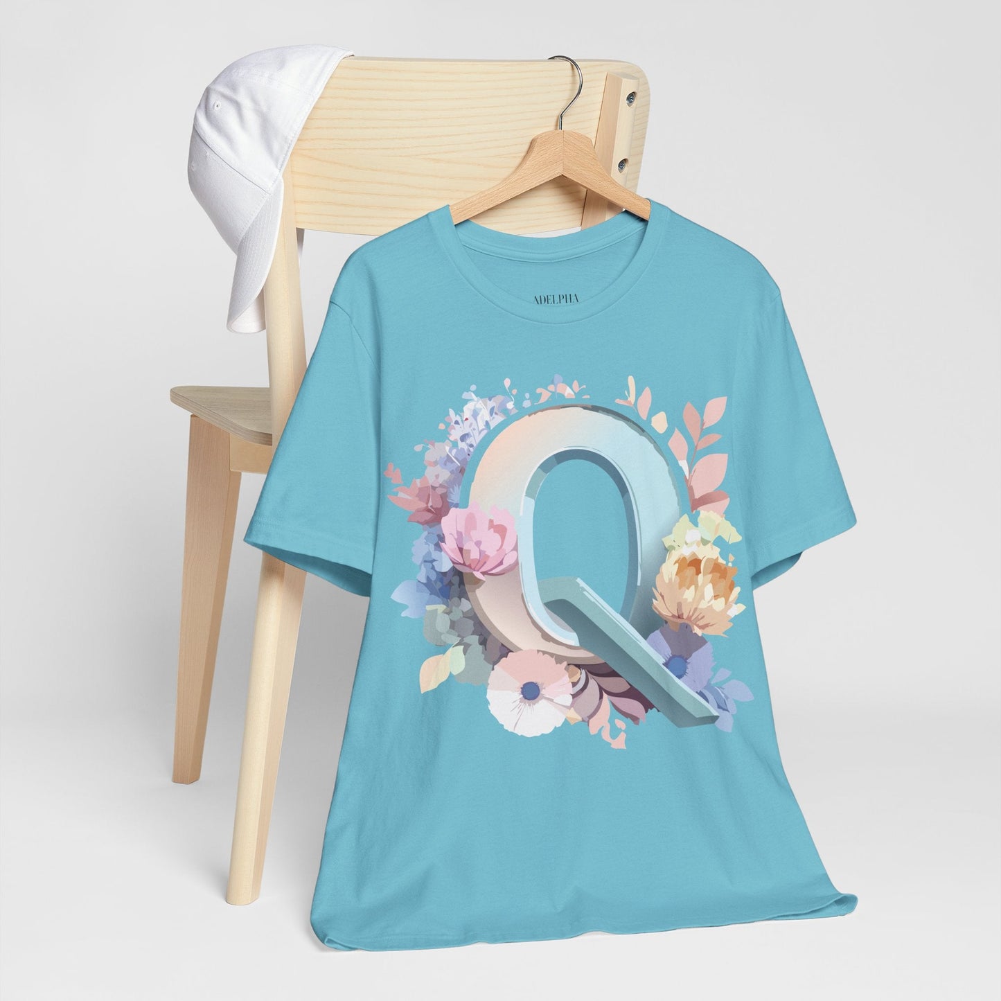 Letter Q Shirt Graphic Tee Unisex Short Sleeve by Adelpha Vintage Inspired Artwork