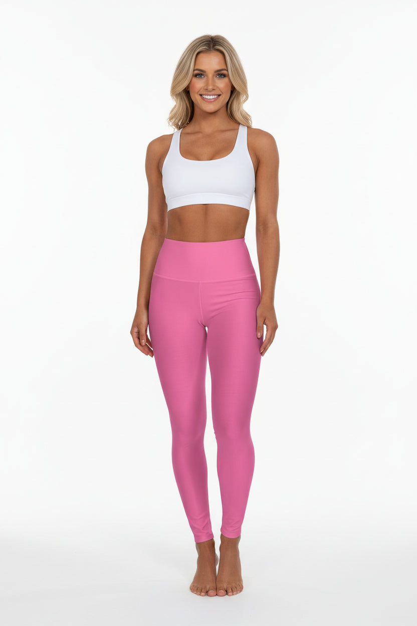 High-Waisted Rose Kiss Pink Yoga Leggings Women's Seamless Poly-Span Stretchy Pink Activewear Pants