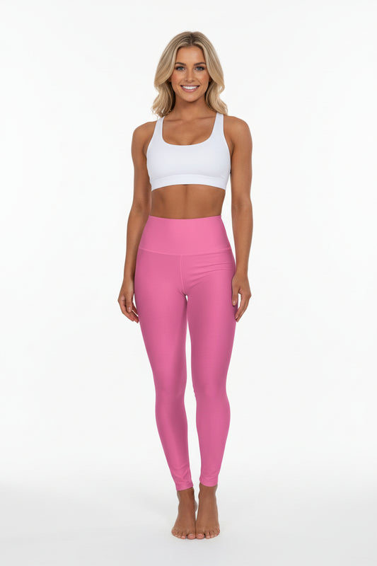 High-Waisted Rose Kiss Pink Yoga Leggings Women's Seamless Poly-Span Stretchy Pink Activewear Pants